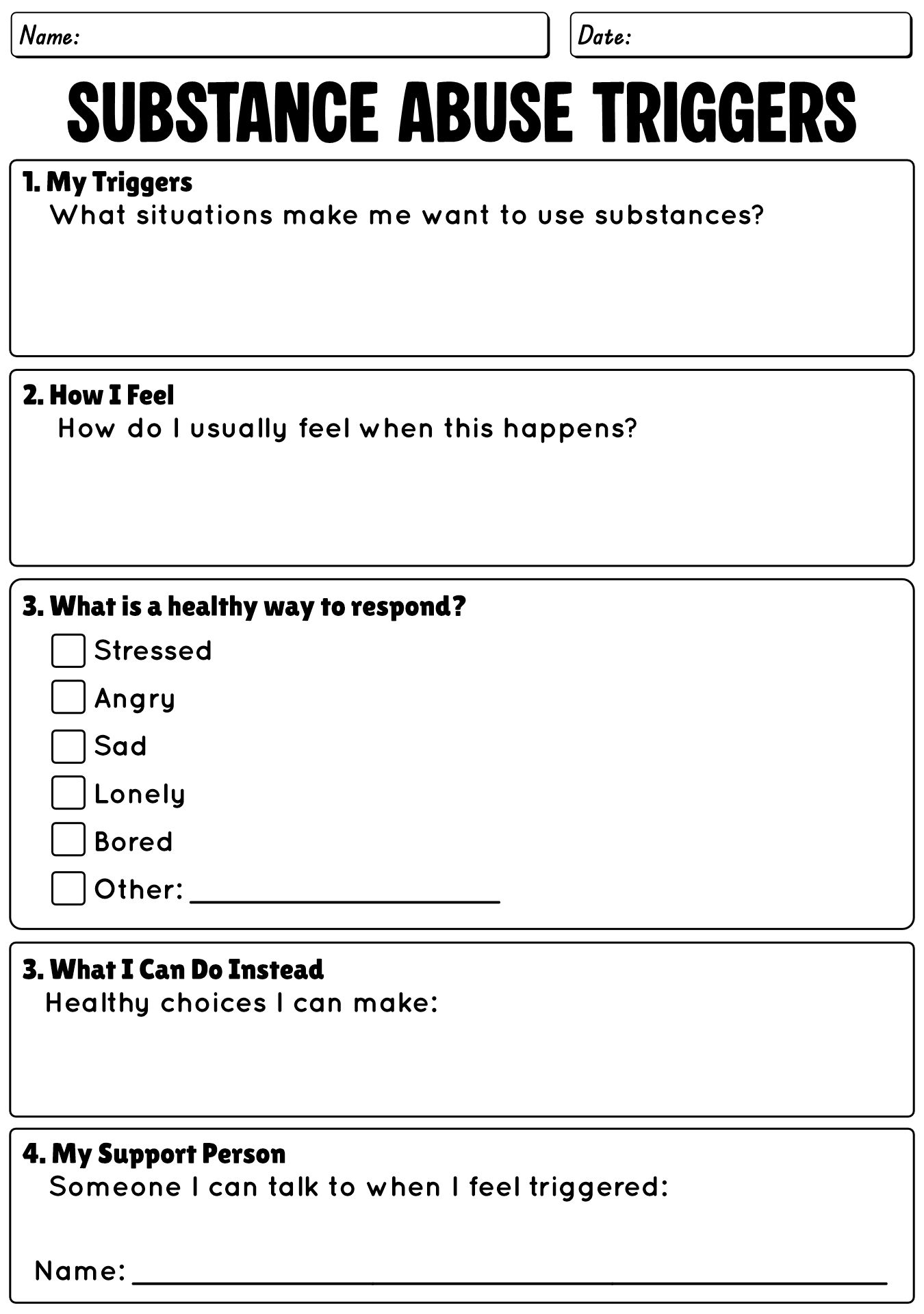 Substance Abuse Triggers Worksheet