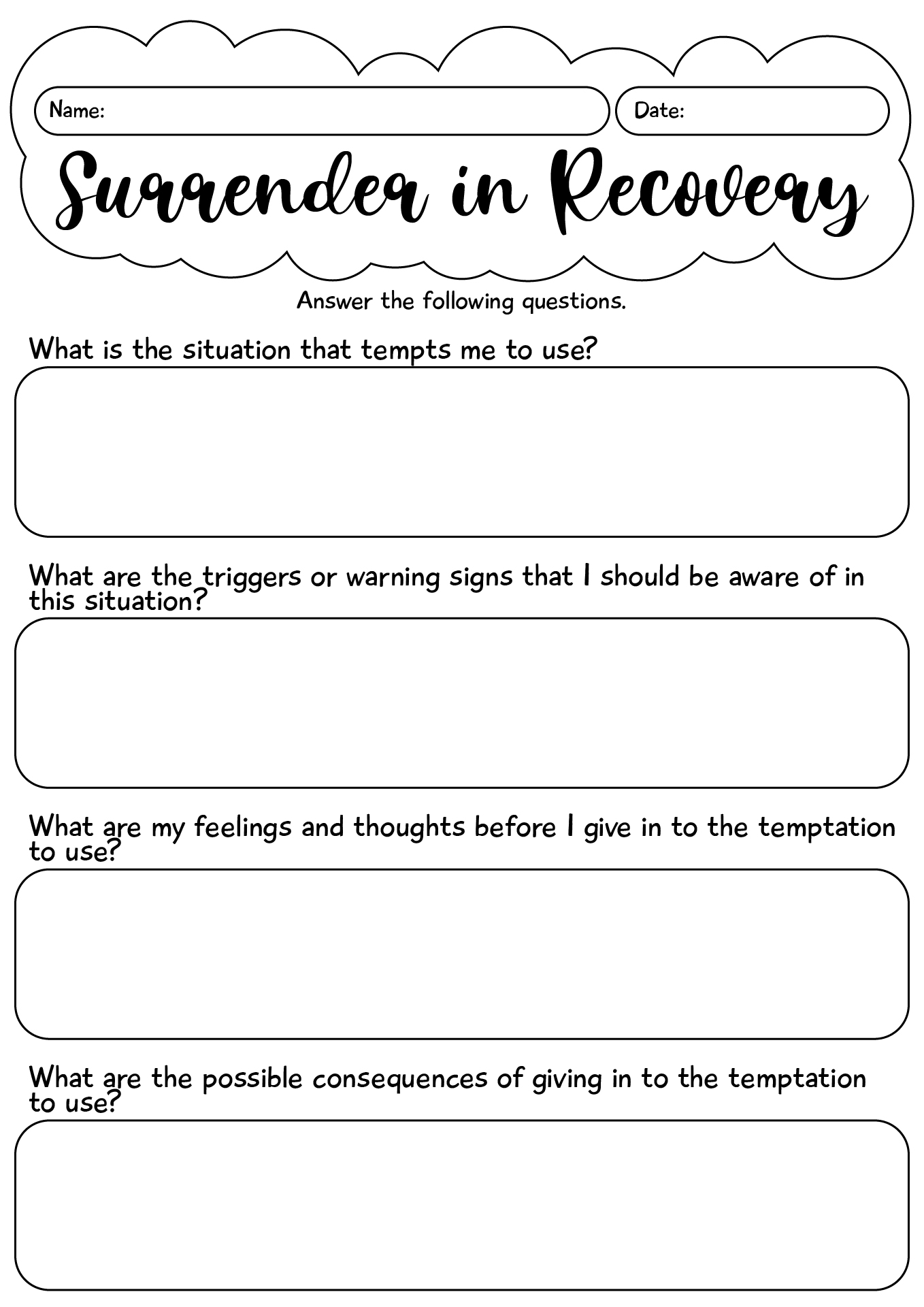 Surrender In Recovery Worksheet