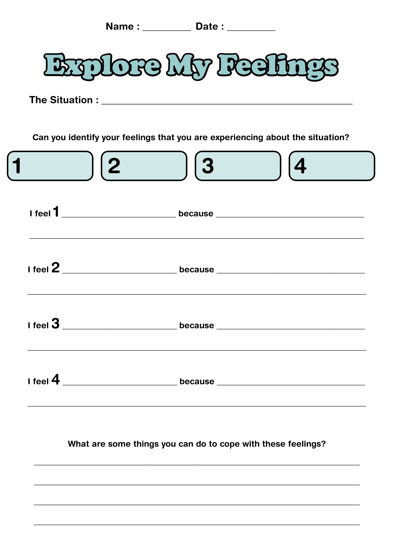 Teens Emotional Awareness Worksheets