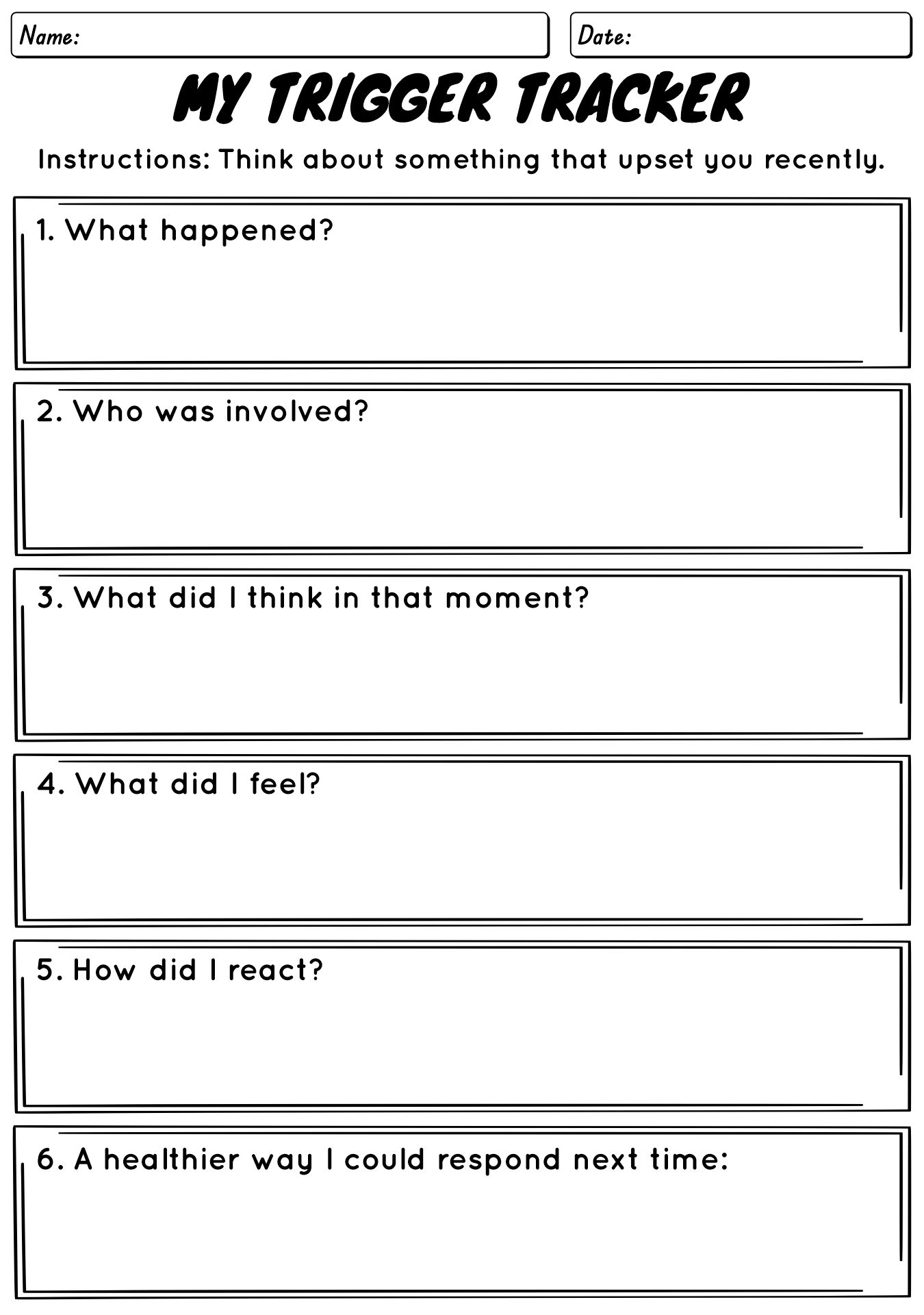 Therapeutic Worksheets For Teens