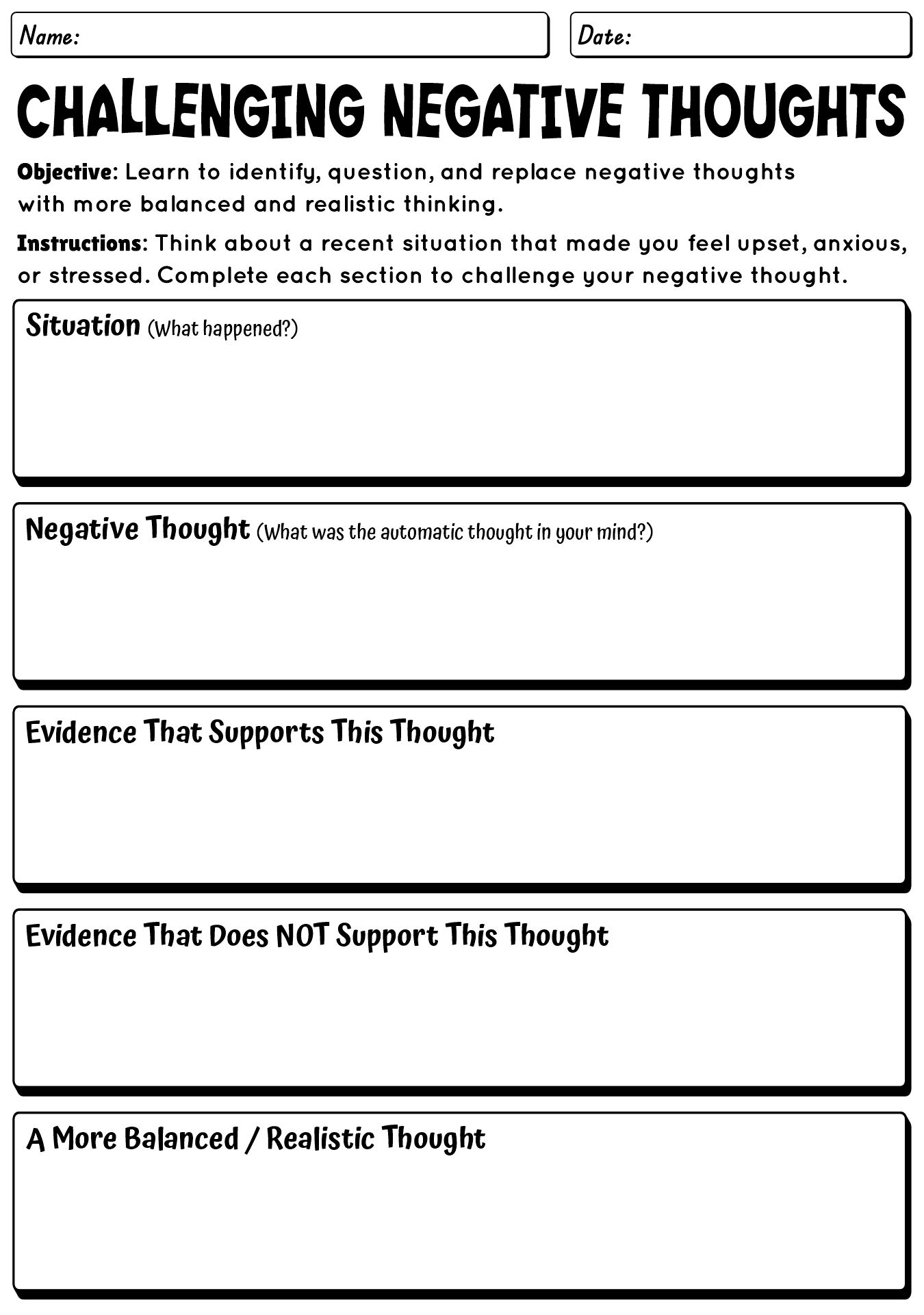 Therapy CBT Worksheets For Teens