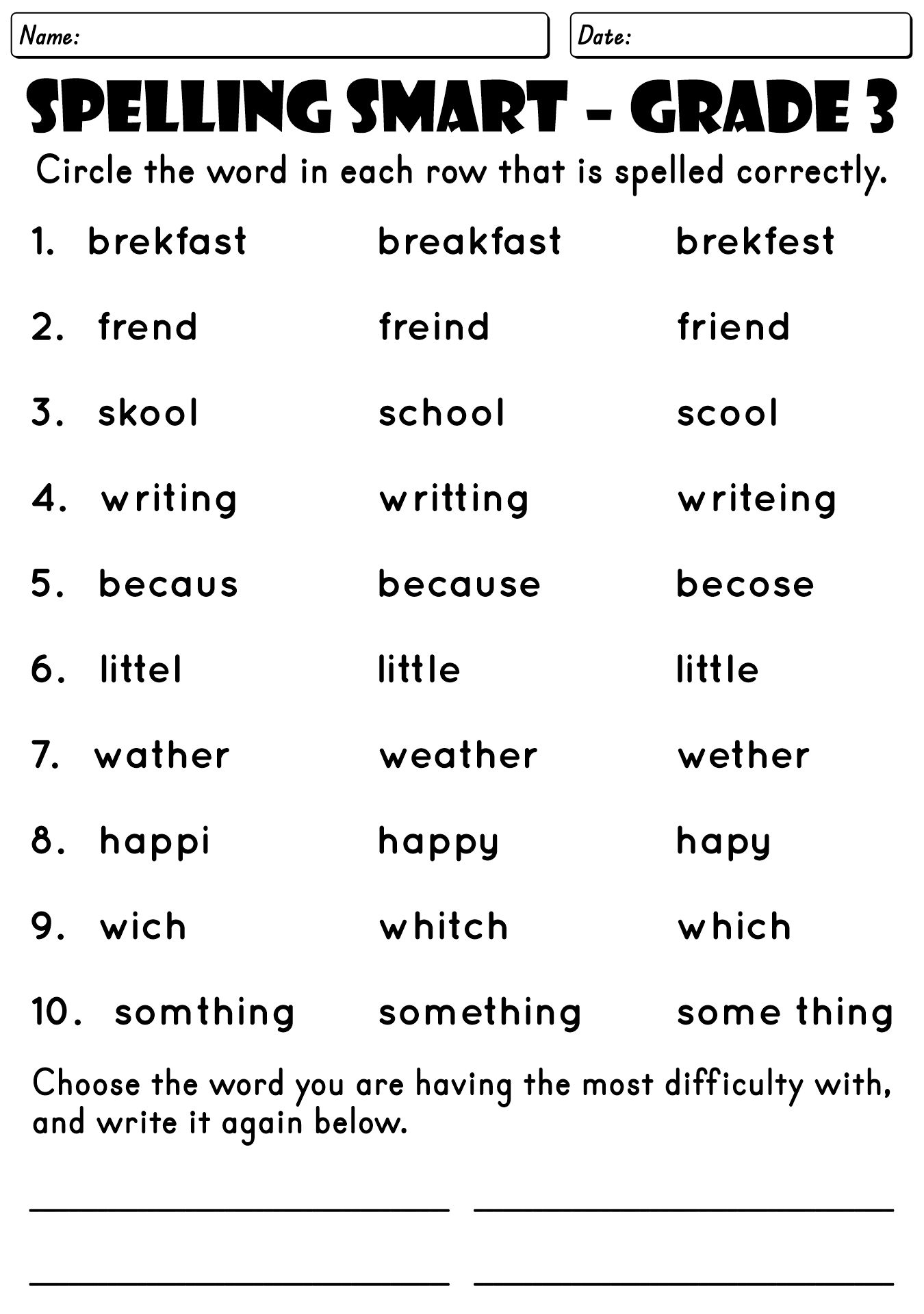 Third Grade Phonics Spelling Worksheets
