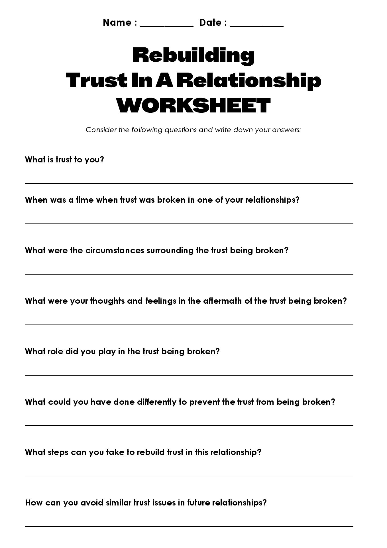Trust-Building Worksheets for Relationship Therapy Groups