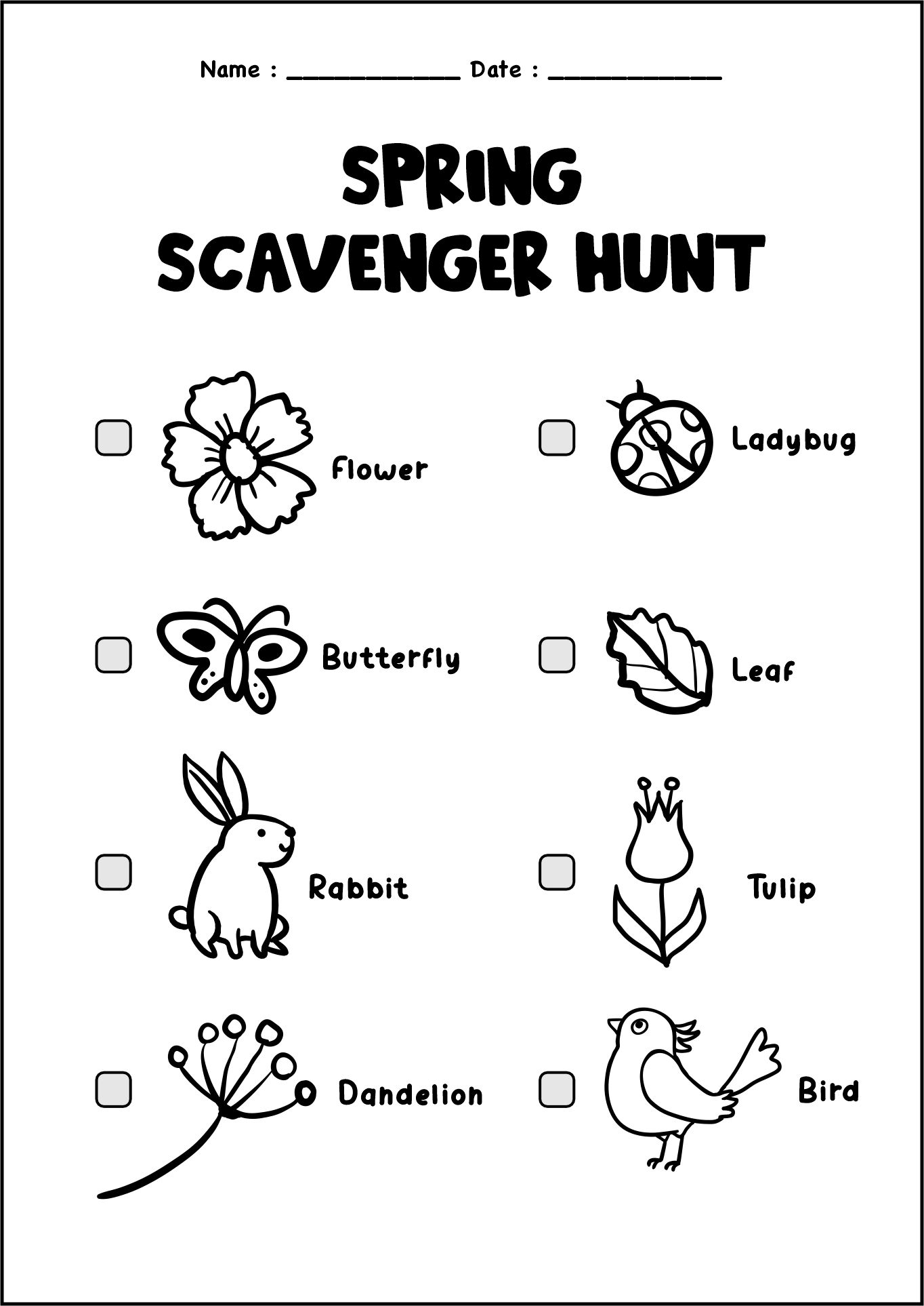 Welcome Spring Nature Scavenger Hunt 3rd Grade