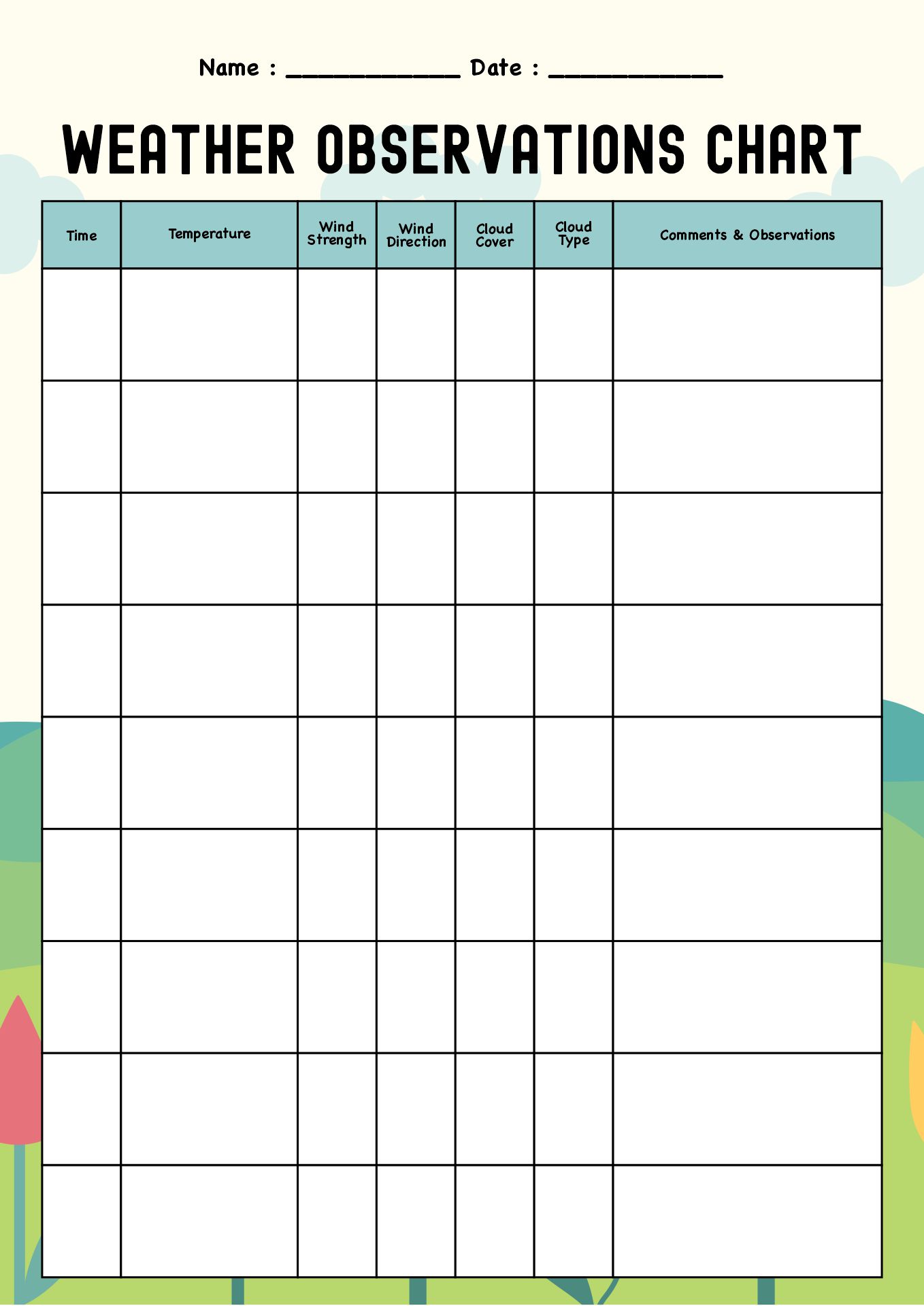 Welcome Spring Weather Observation Chart 3rd Grade