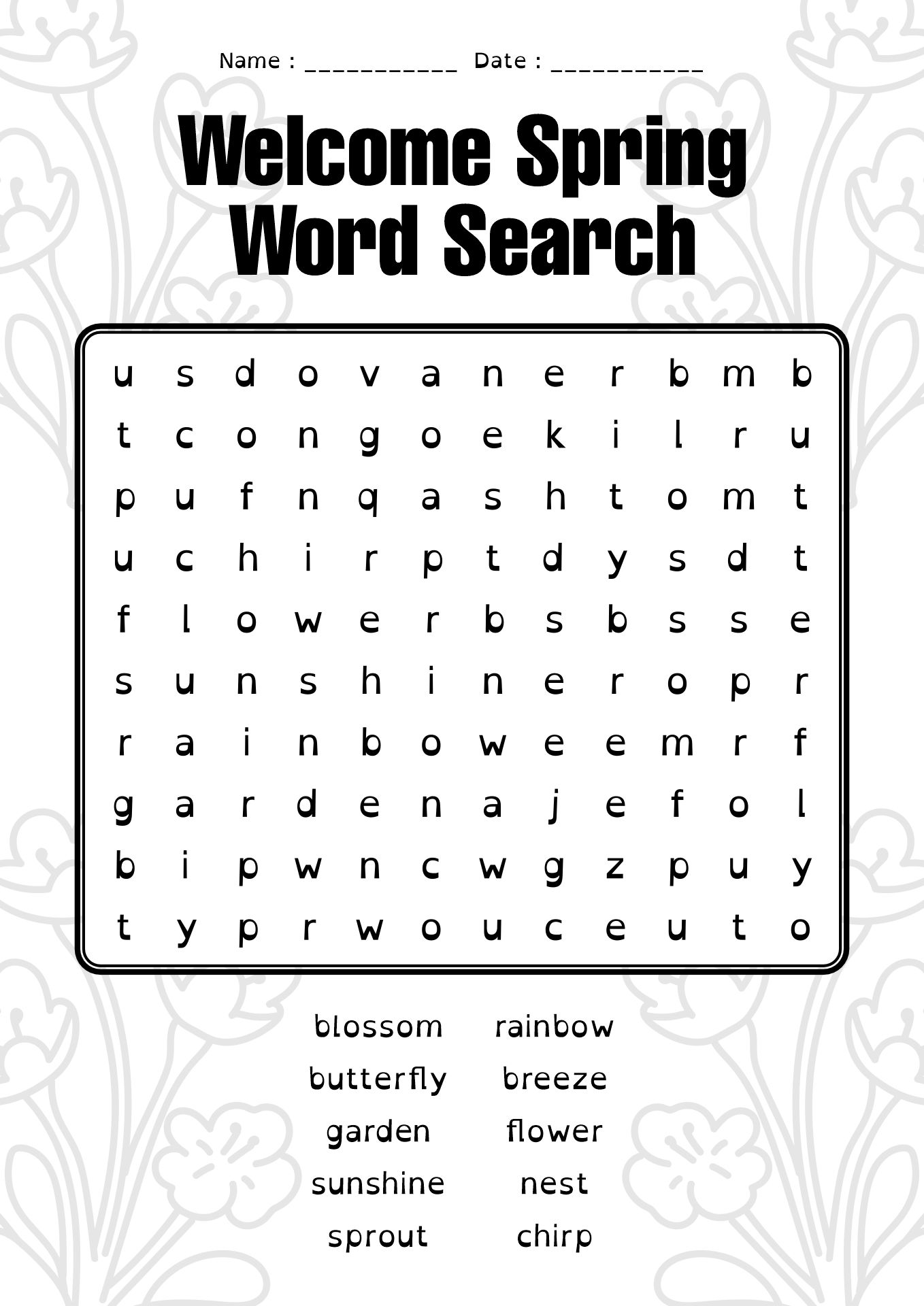 Welcome Spring Word Search 3rd Grade