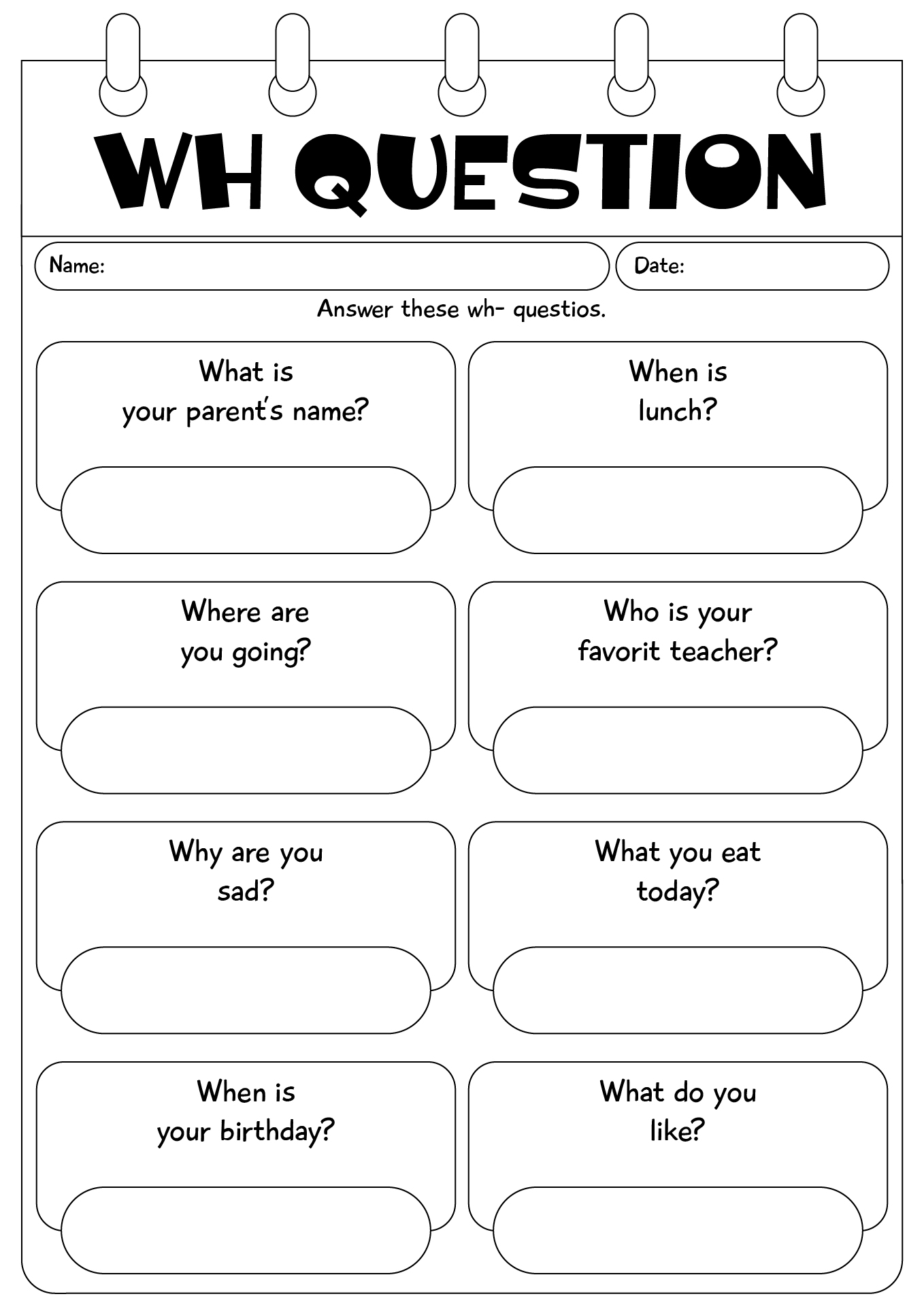 WH Question Words Worksheets For Preschool