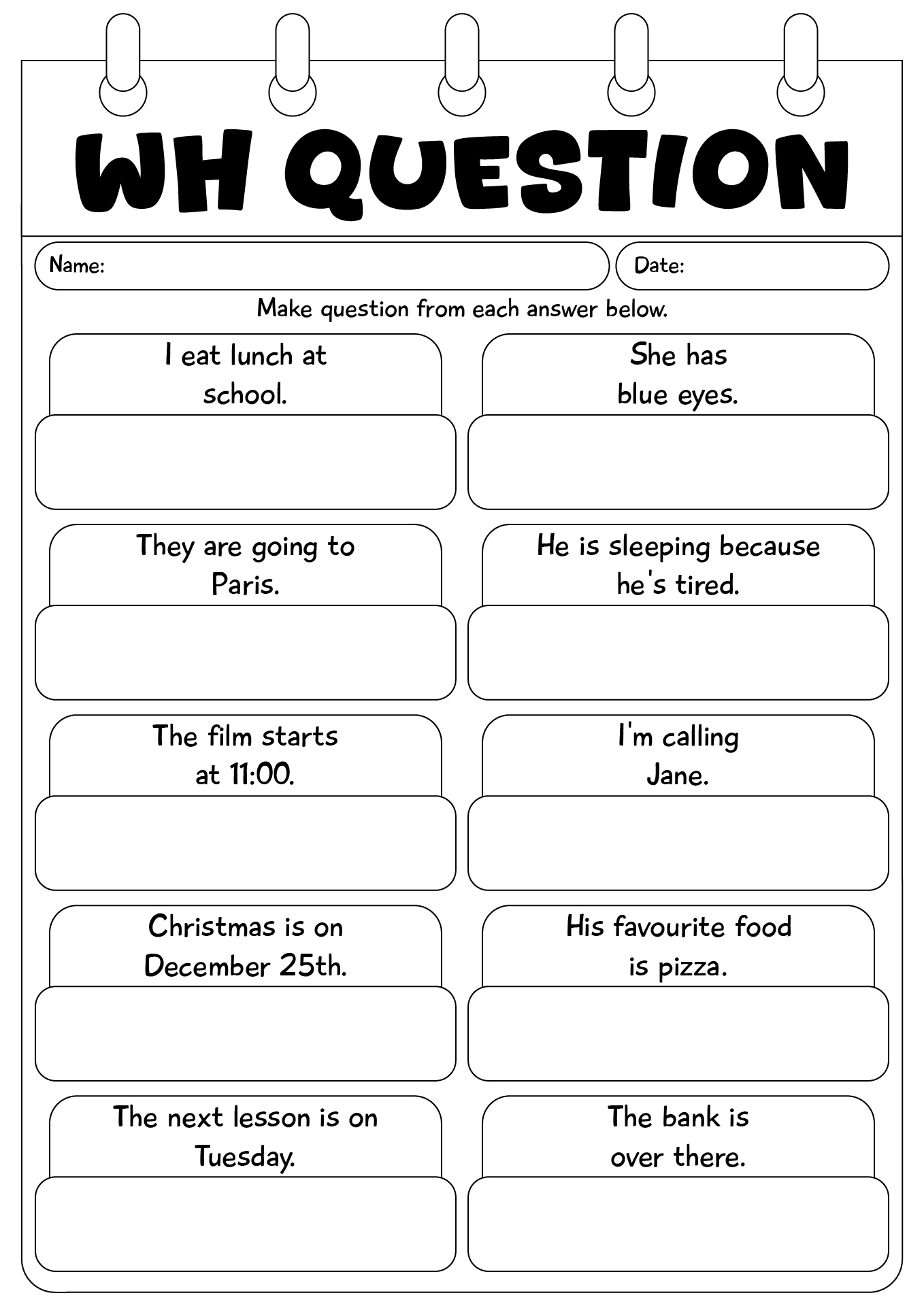 WH Questions ESL Worksheet Activities
