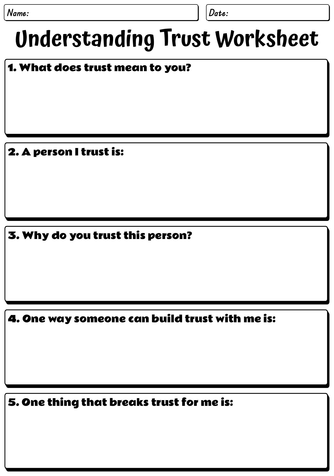 Worksheets on Trust Building in Group Therapy