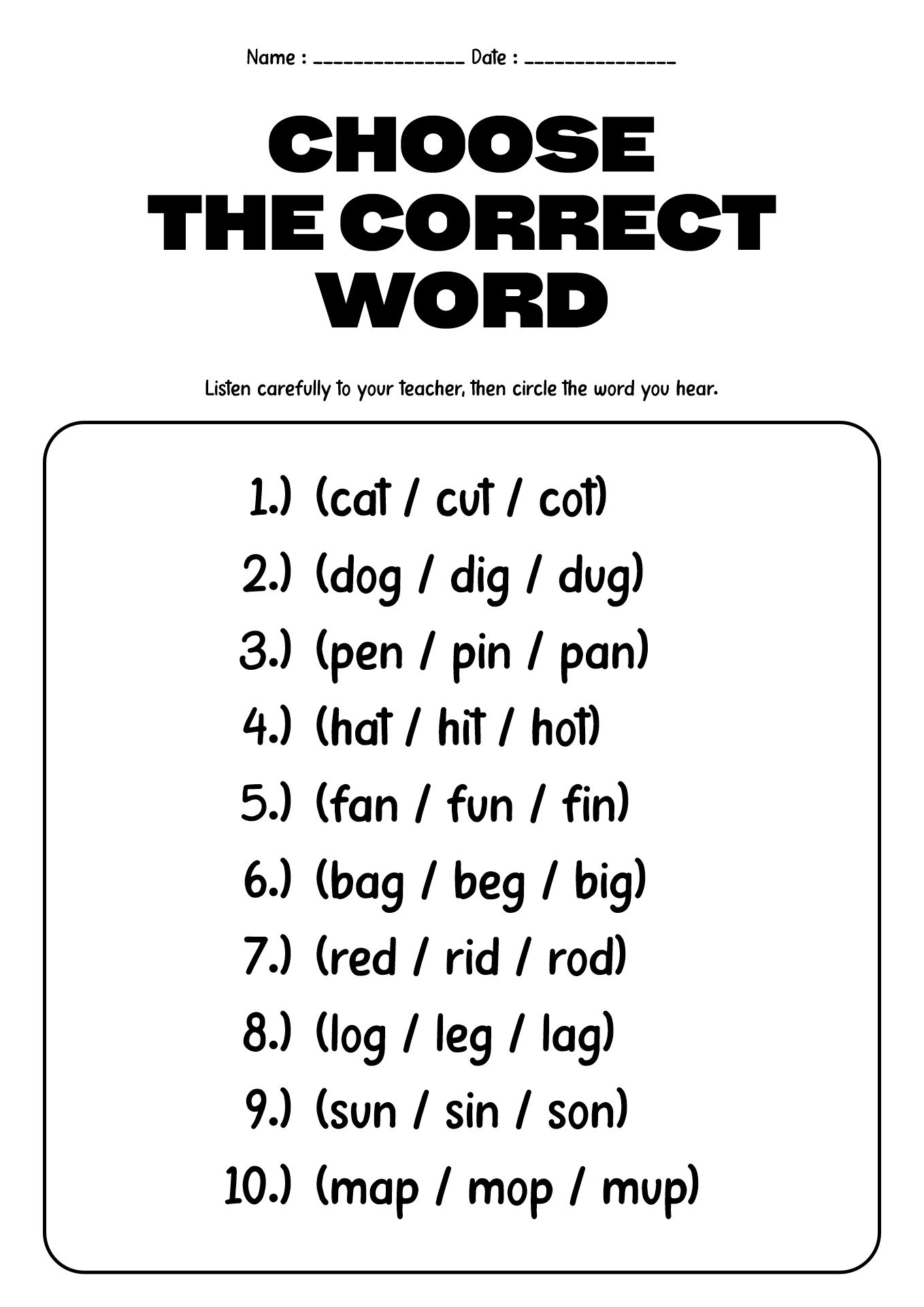 1st Grade CVC Words Phonics Worksheets
