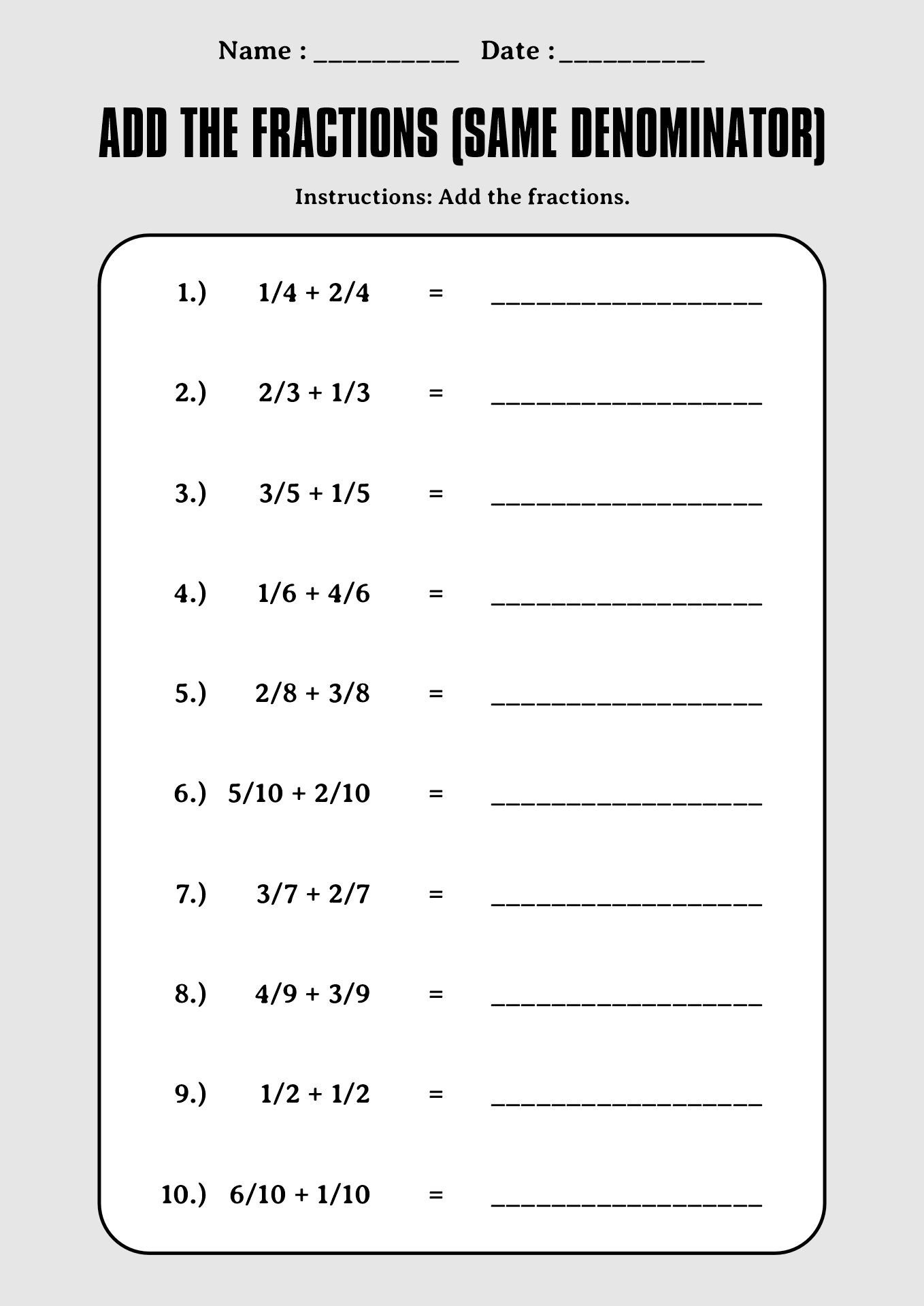 2nd Grade Fraction Addition Worksheets