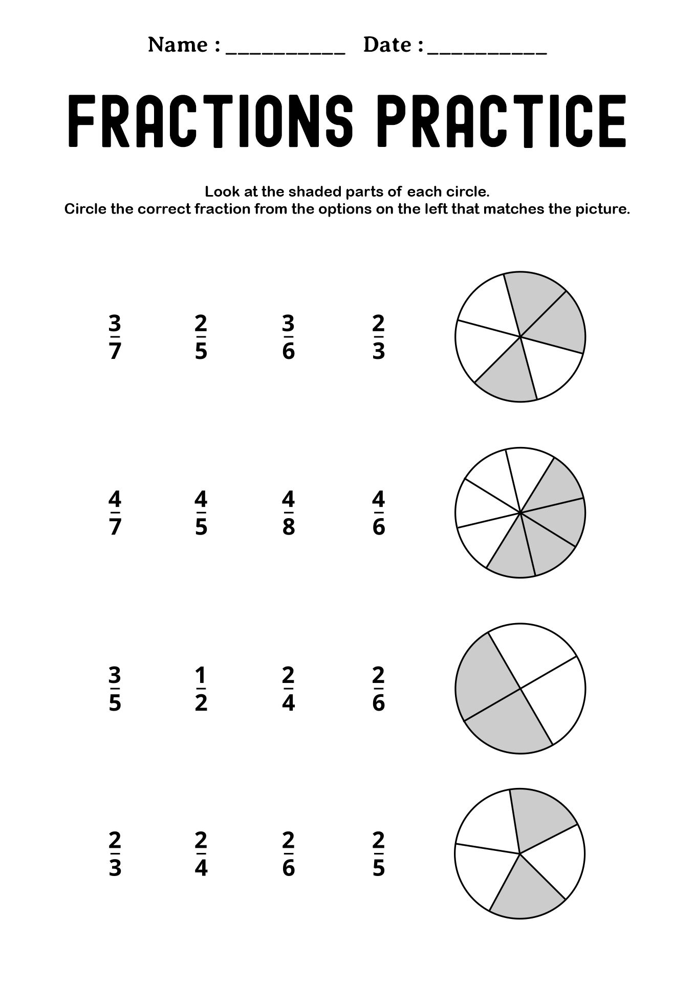 2nd Grade Fractions Practice Sheets