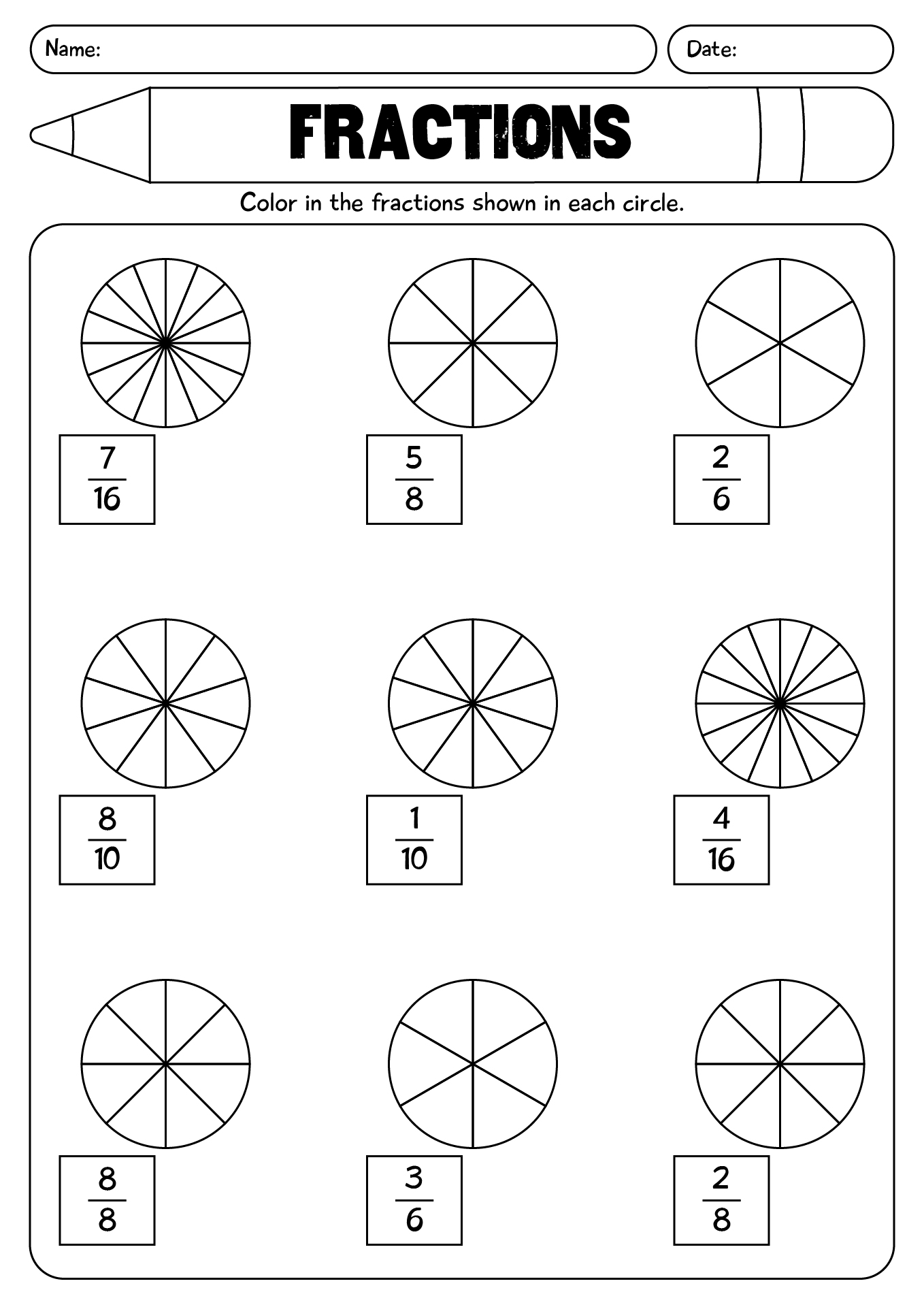 2nd Grade Fractions Worksheets
