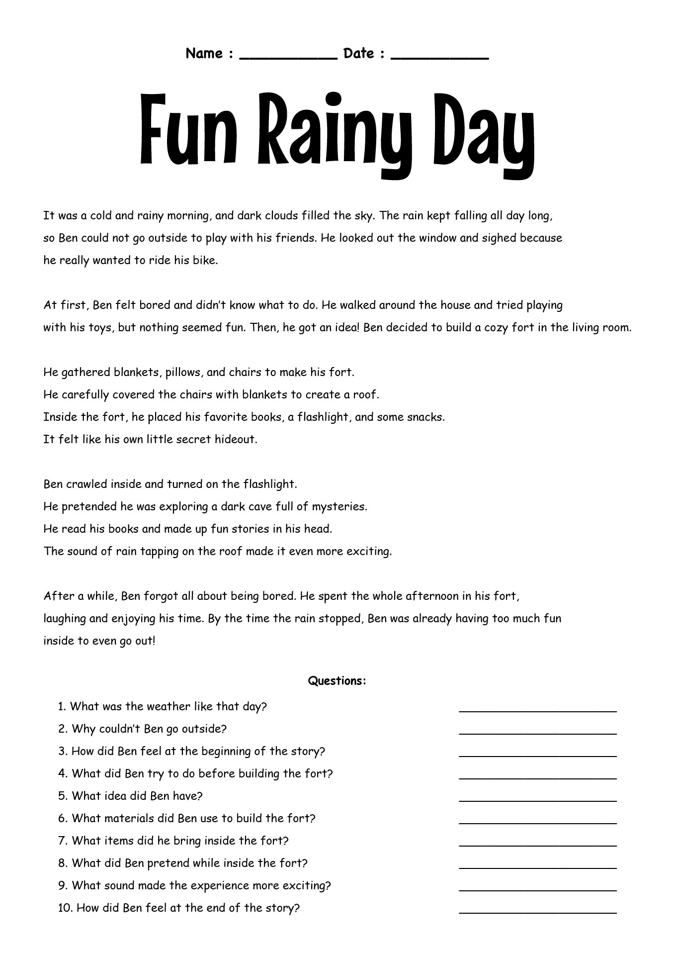 2nd Grade Reading Comprehension Worksheets