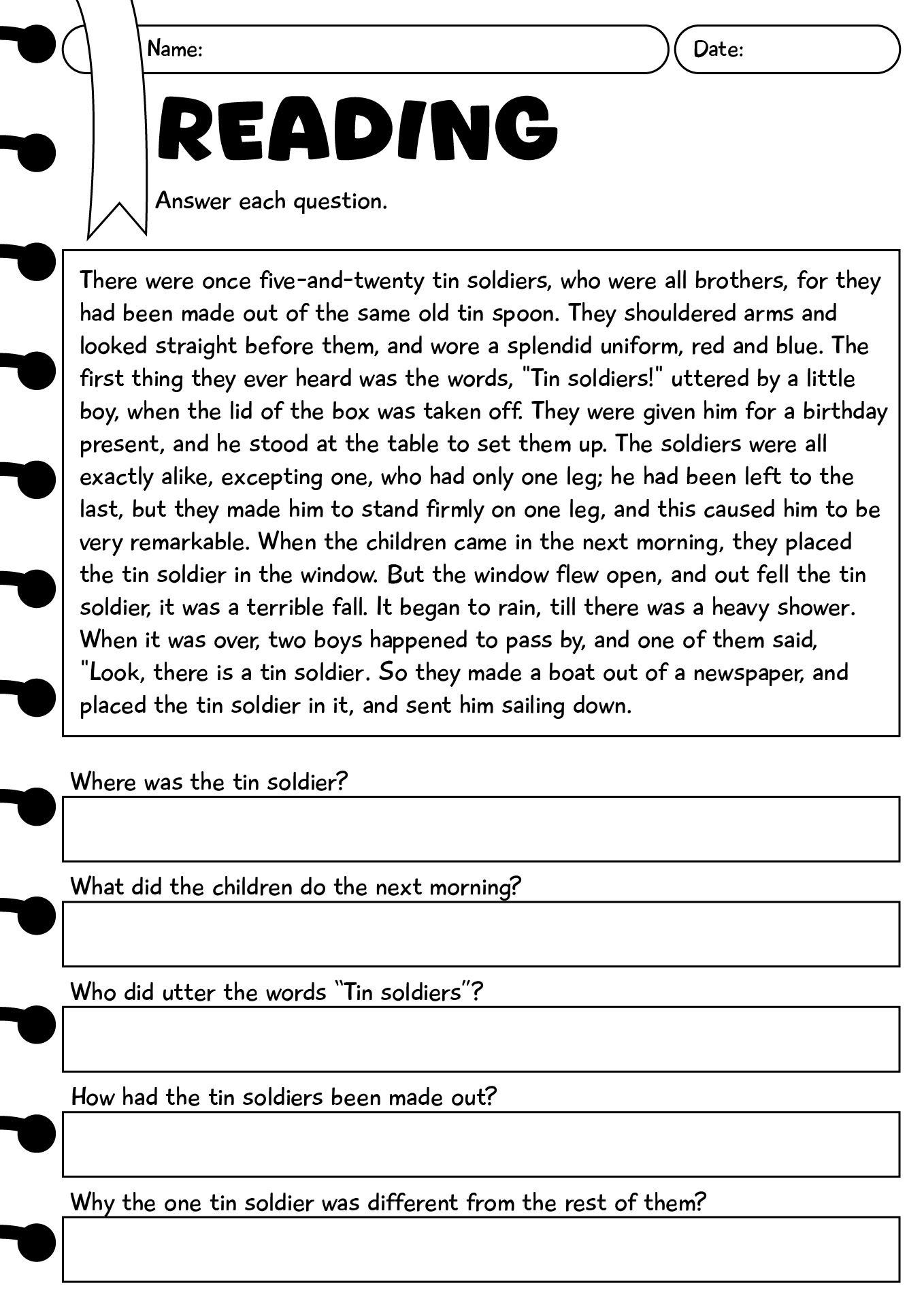 3rd Grade Fun Reading Worksheets