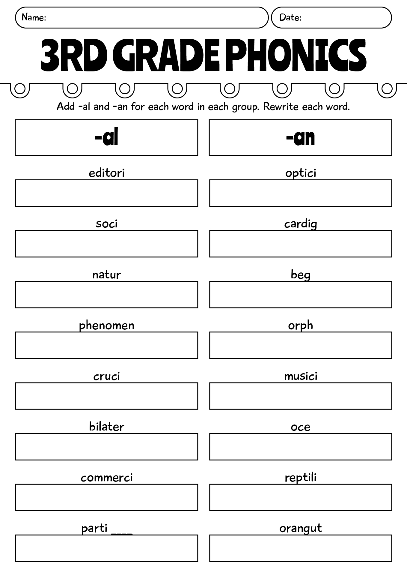 3rd Grade Phonics Worksheets Printable