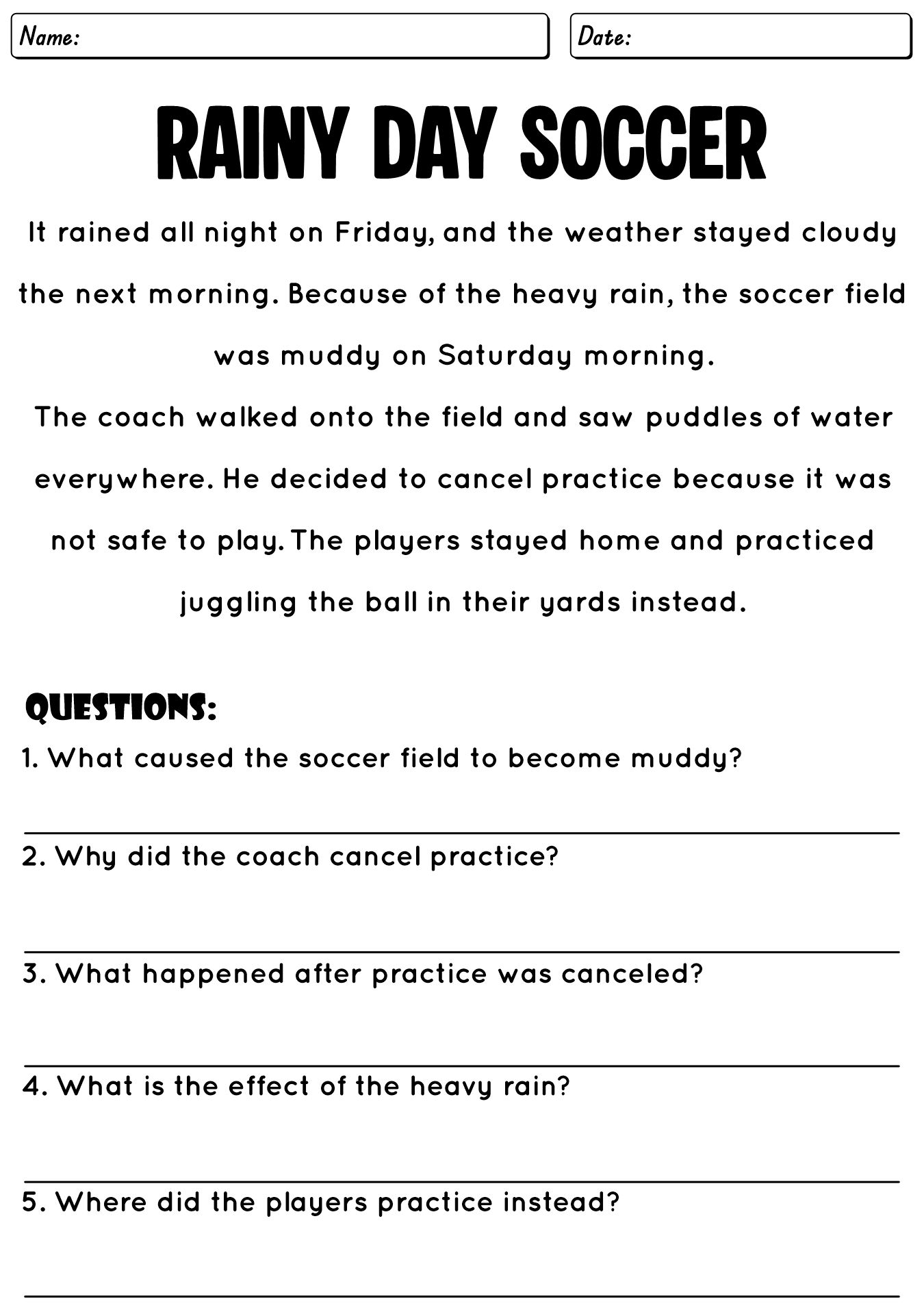 4th Grade Reading Skills Sheets