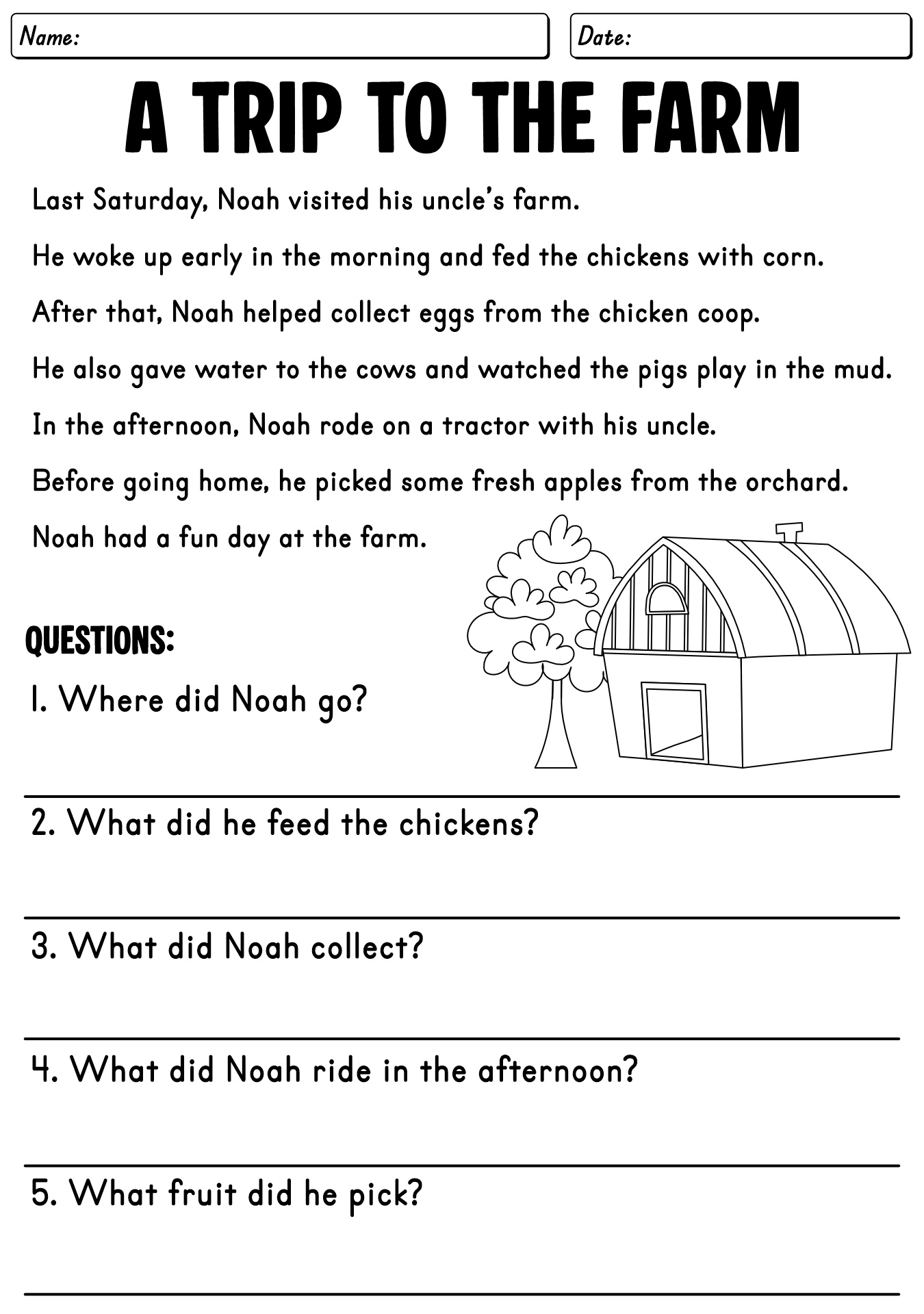 5th Grade Reading Comprehension Worksheets