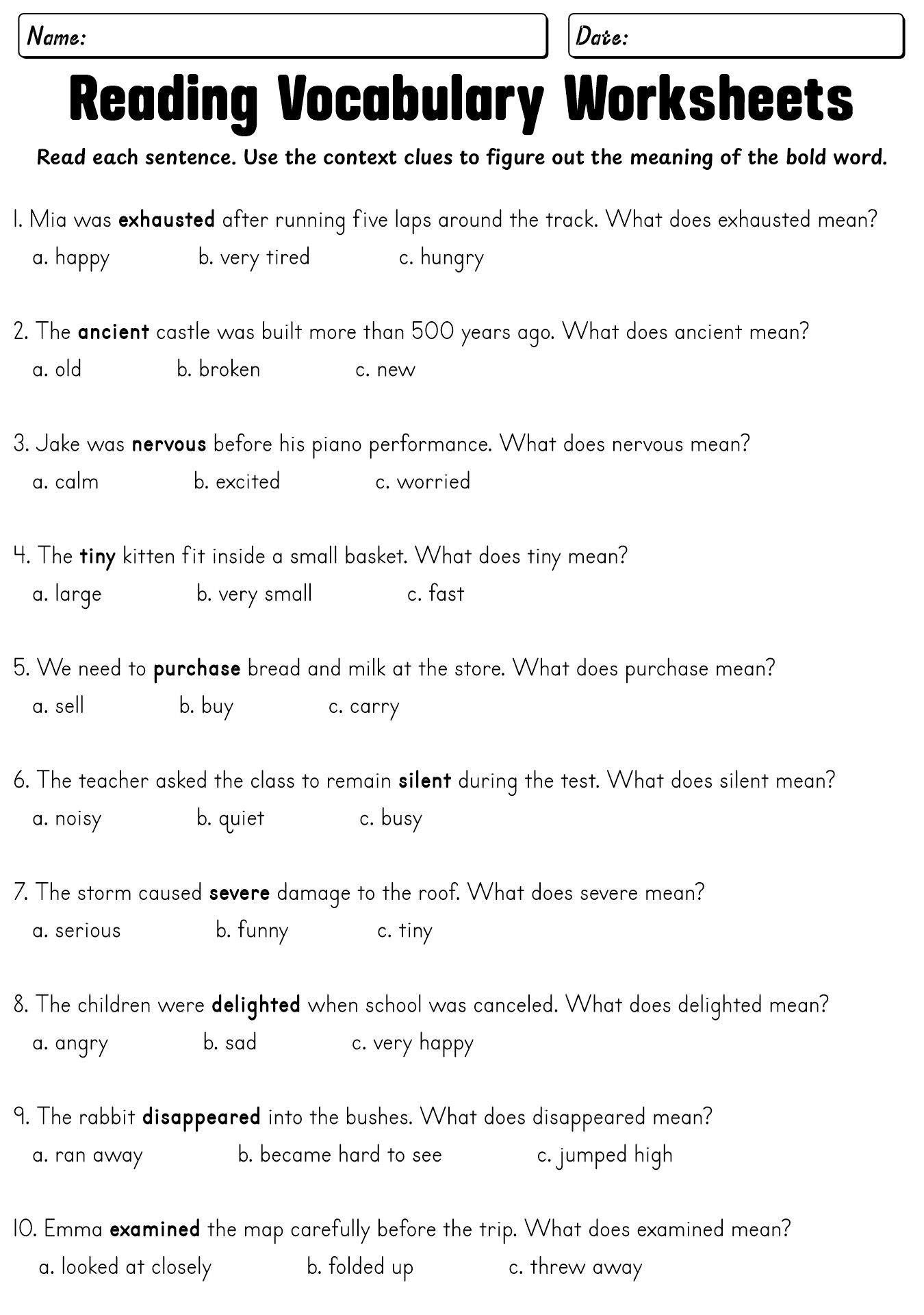 5th Grade Reading Vocabulary Worksheets