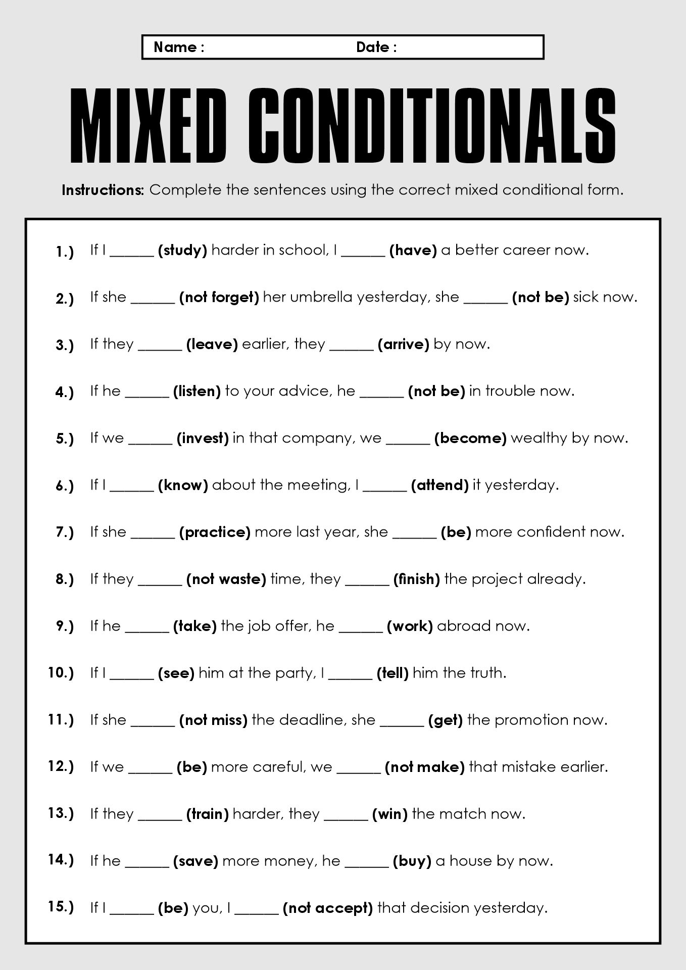 Advanced English Grammar Exercises Worksheets