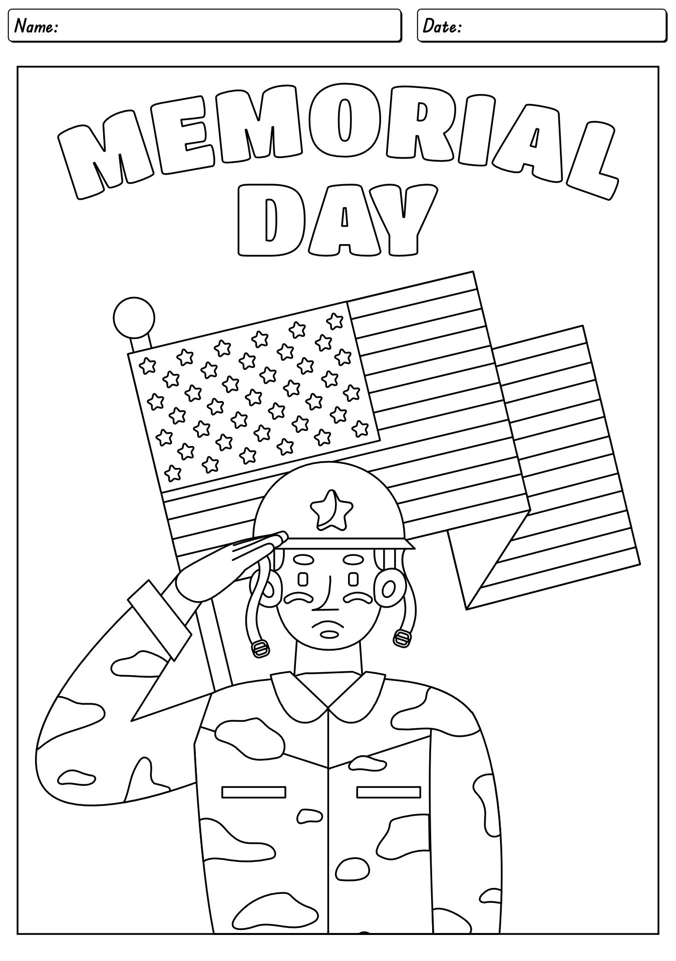 American Flag And Soldiers Coloring Pages