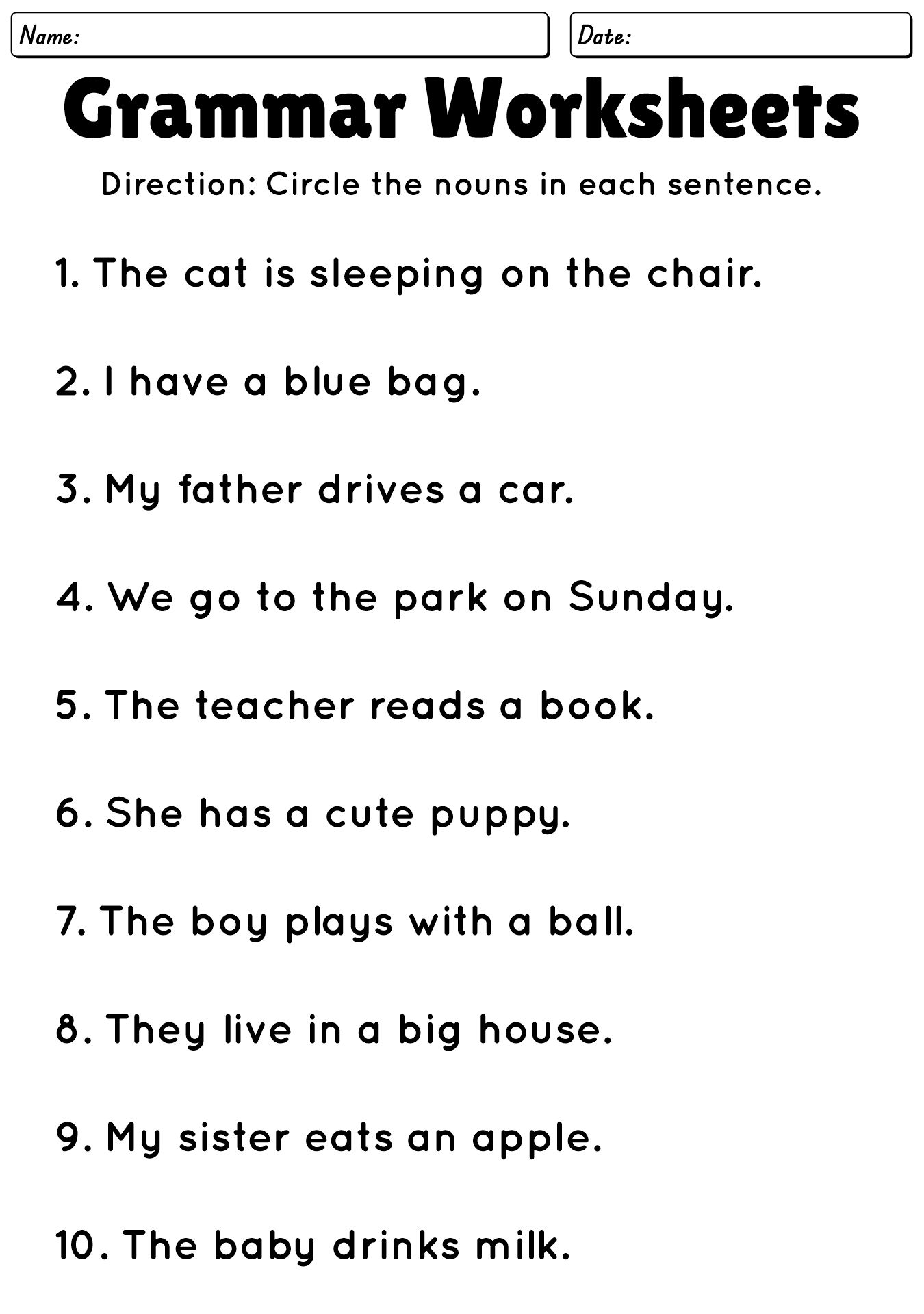 Basic English Grammar Worksheets for Beginners