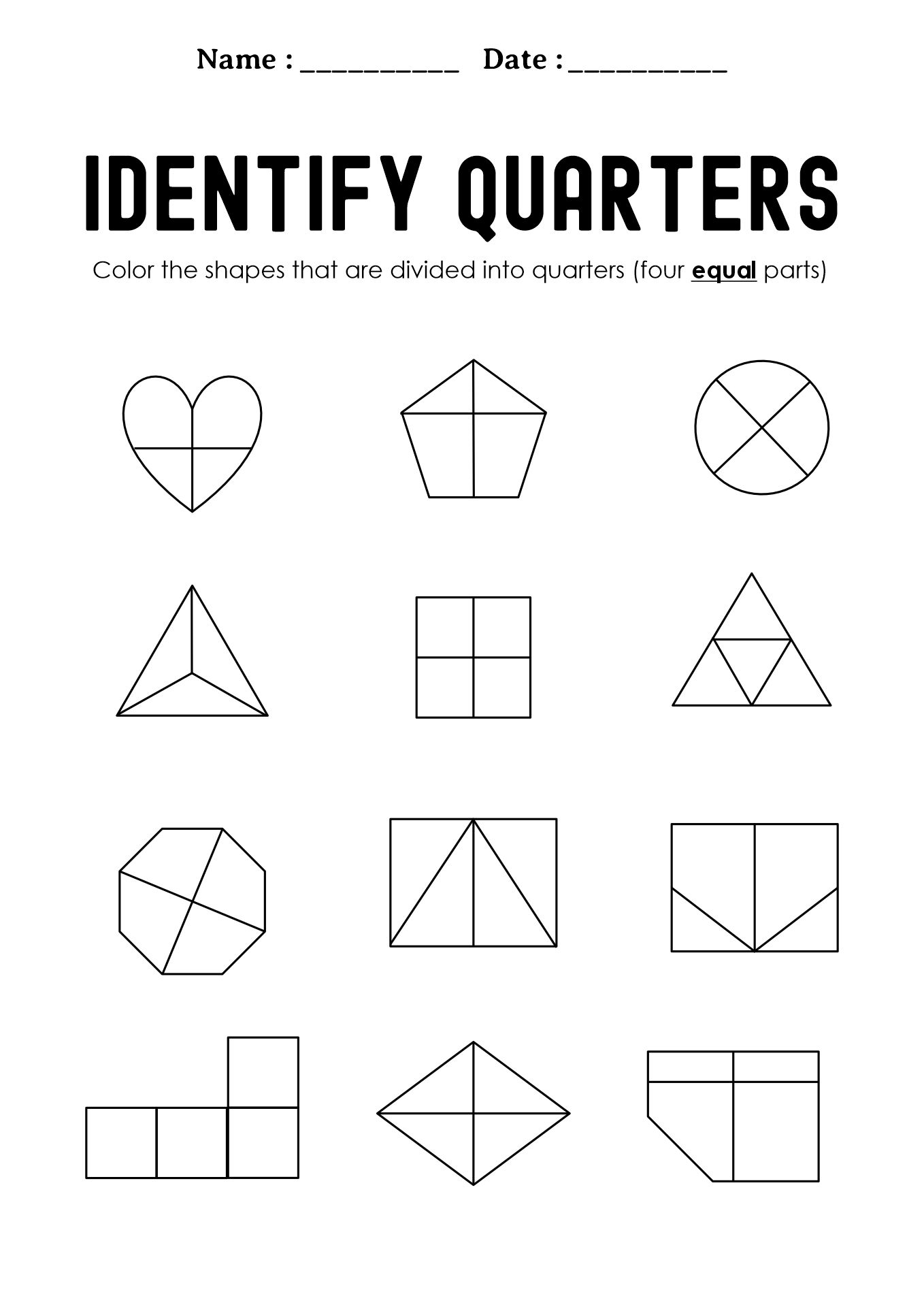 Basic Fractions Worksheets for 2nd Graders
