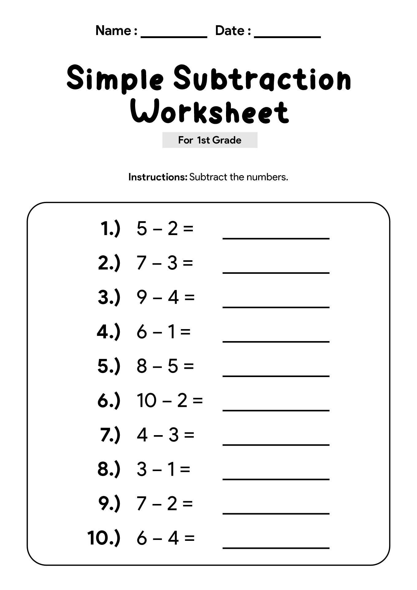 Basic Math Worksheets for First Grade