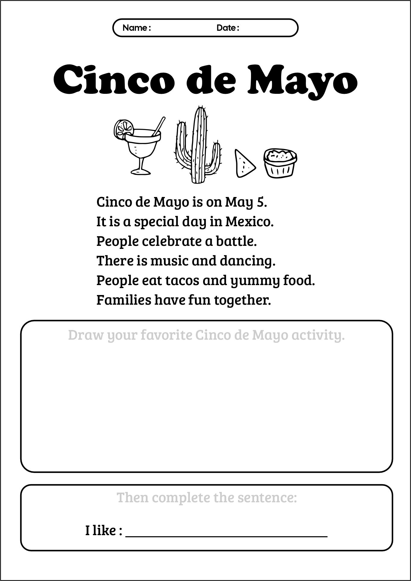 Beginner Cinco de Mayo Reading Exercises