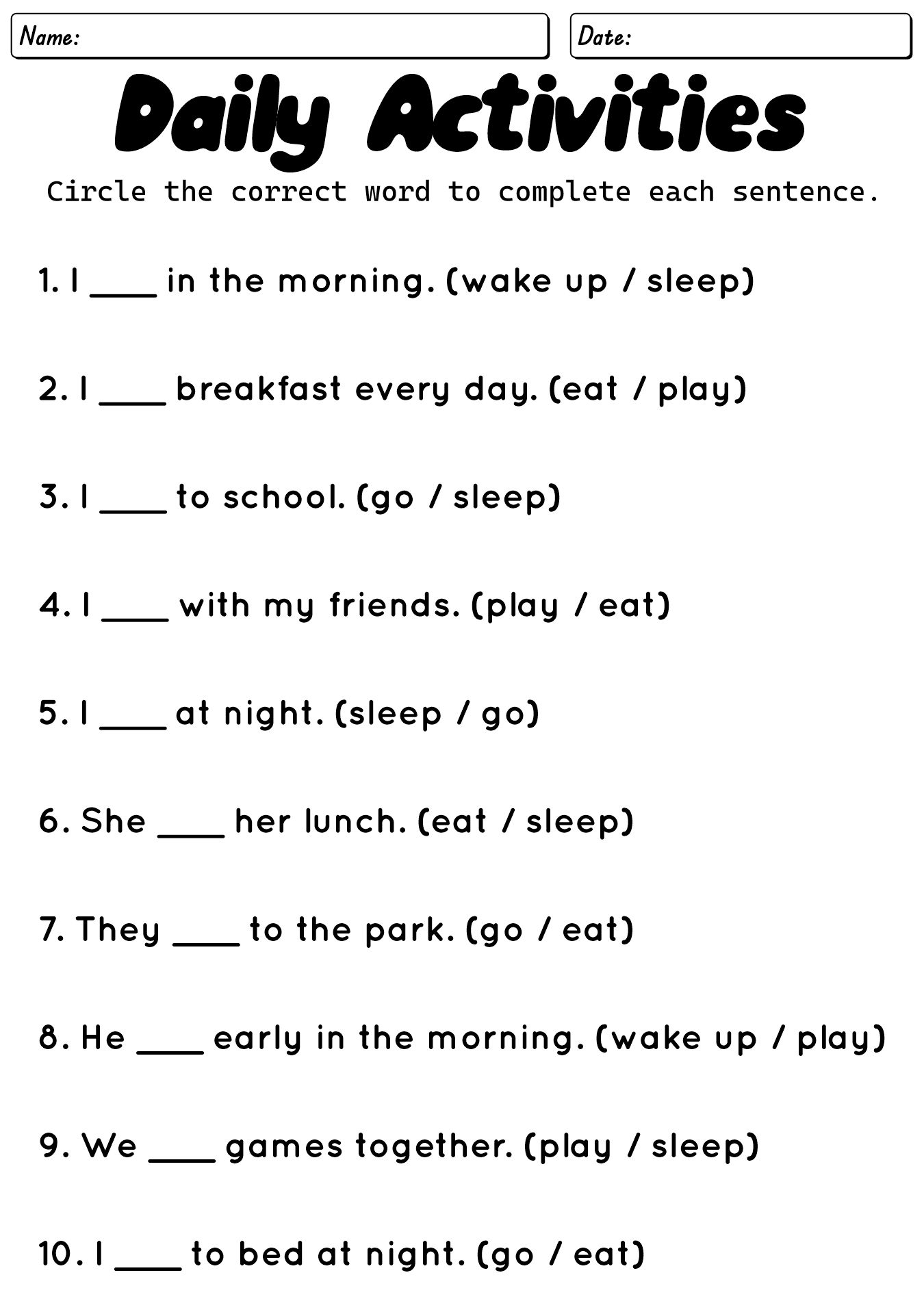 Beginner ESL Worksheet