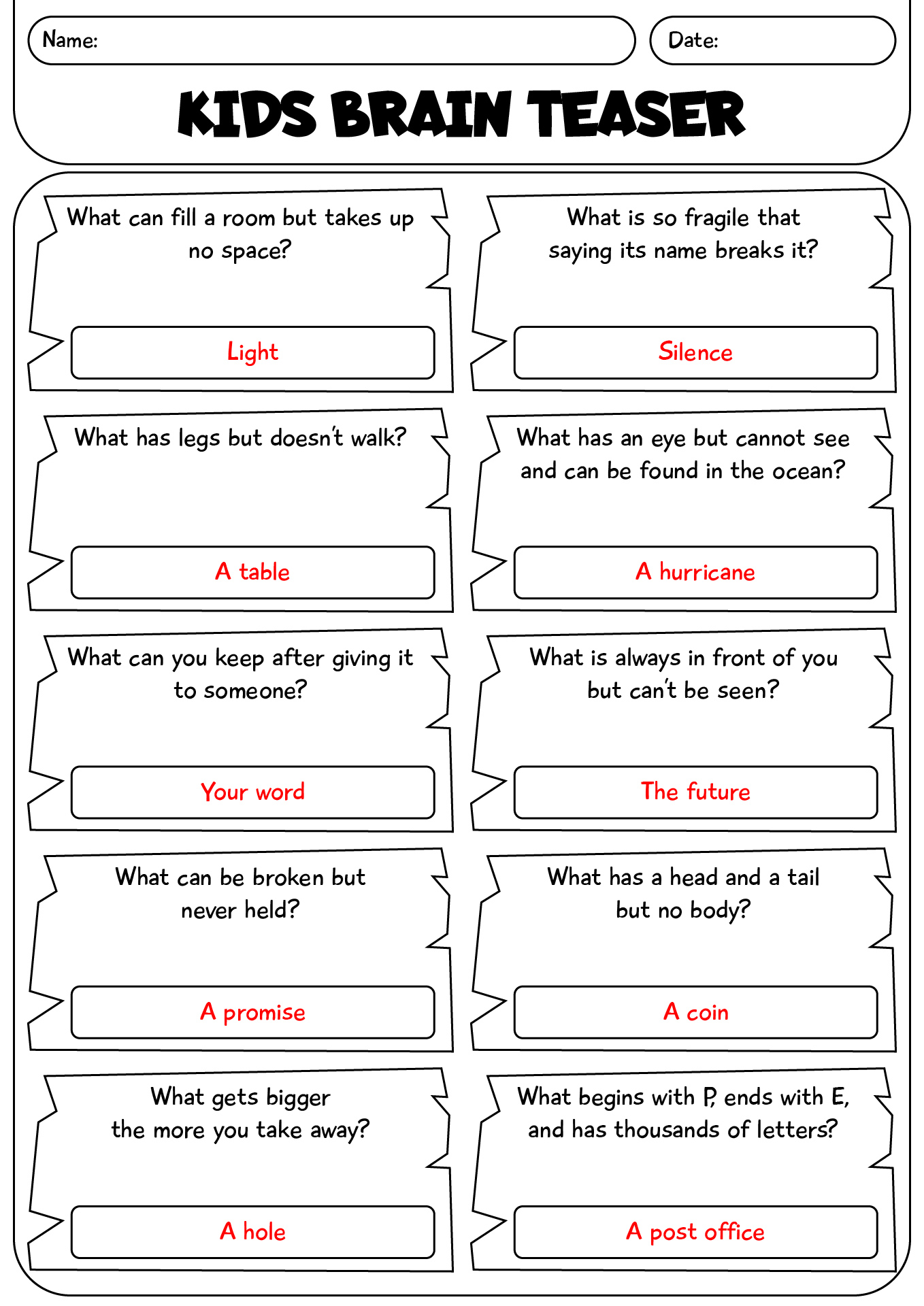 Brain Teasers For Kids With Answer