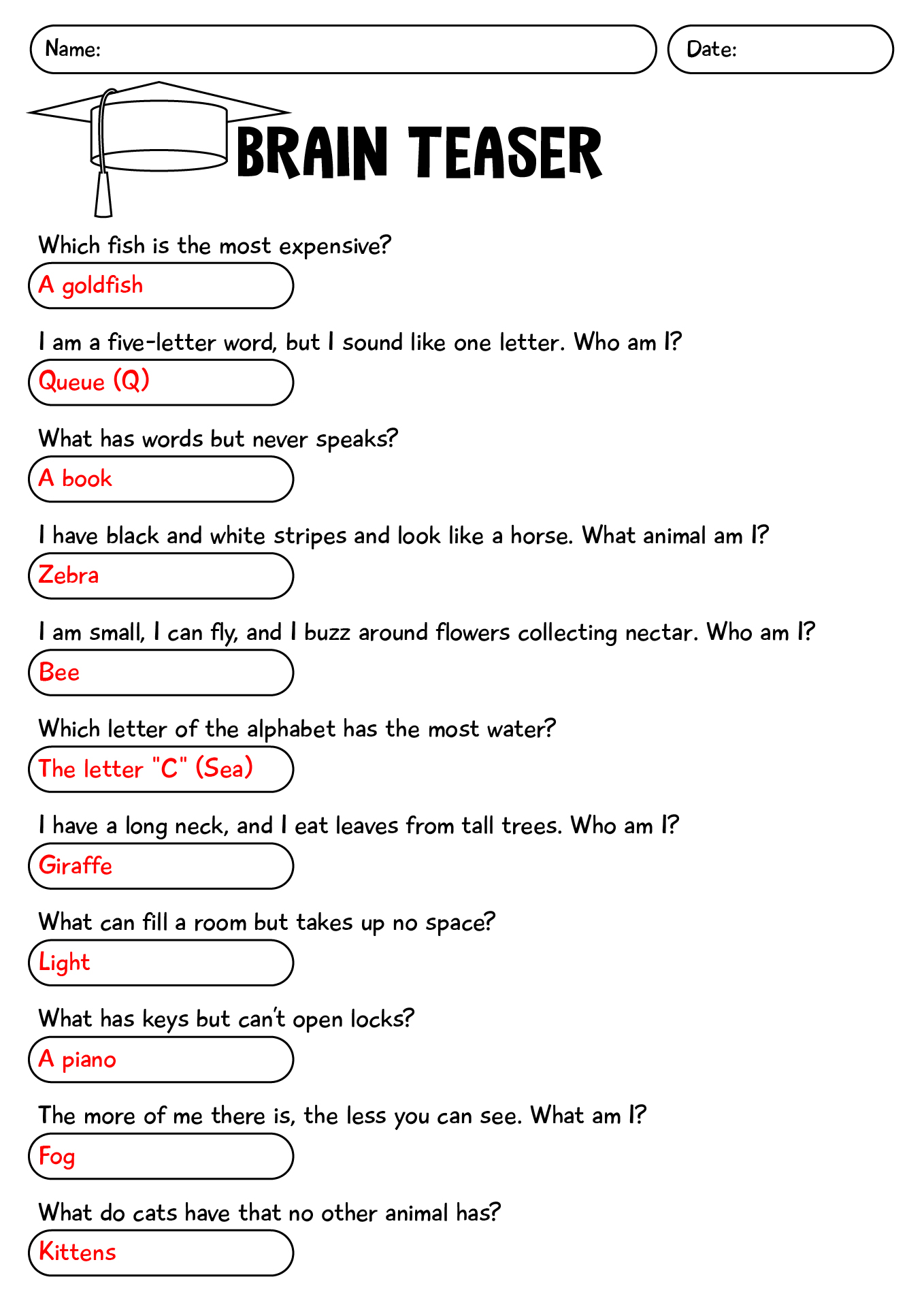 Brain Teasers For Kids With Answer