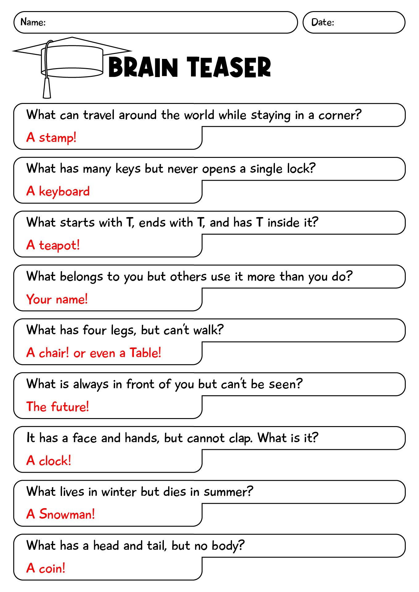 Brain Teasing Activities For Kids With Answer