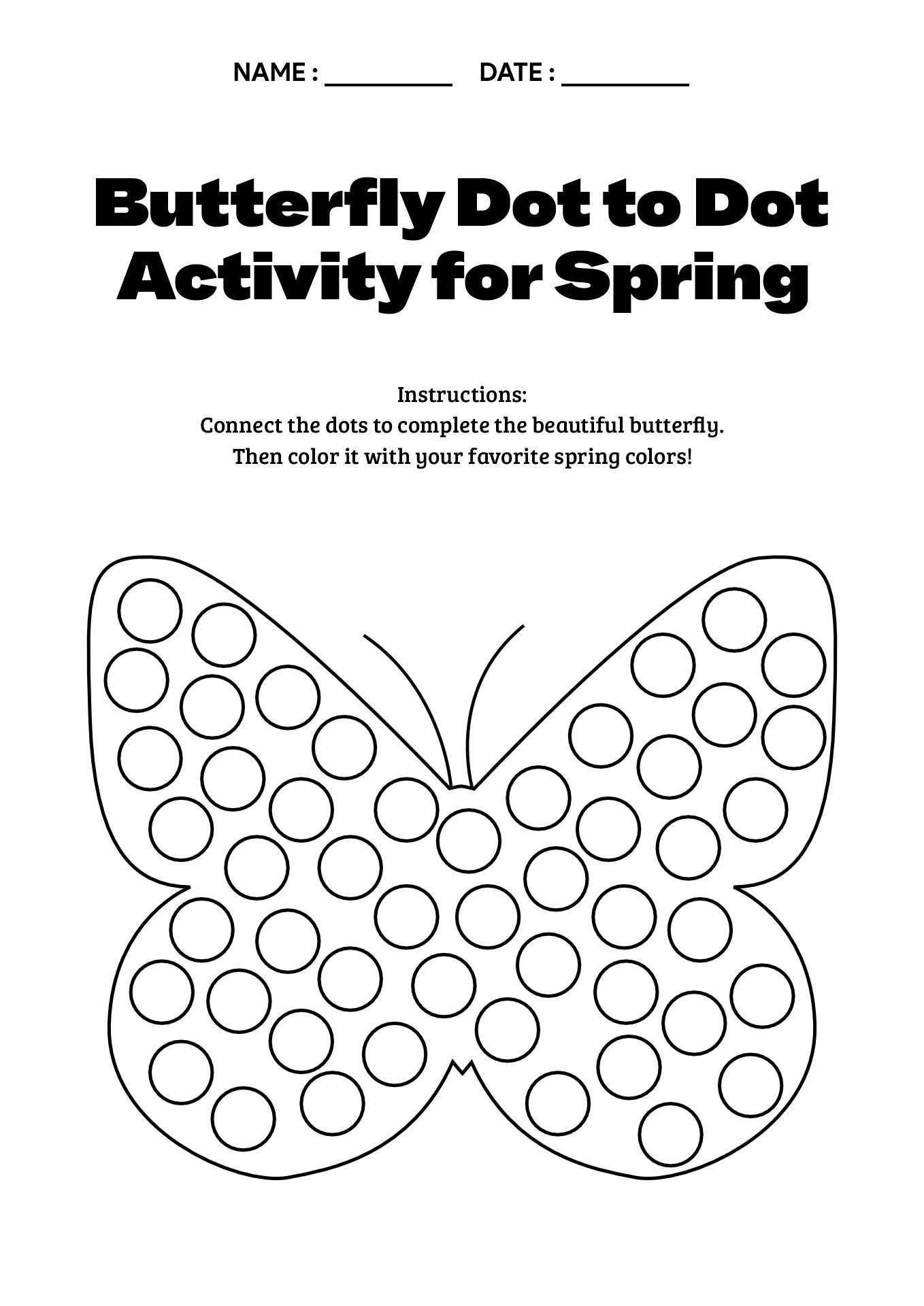 Butterfly Dot to Dot Activity for Spring
