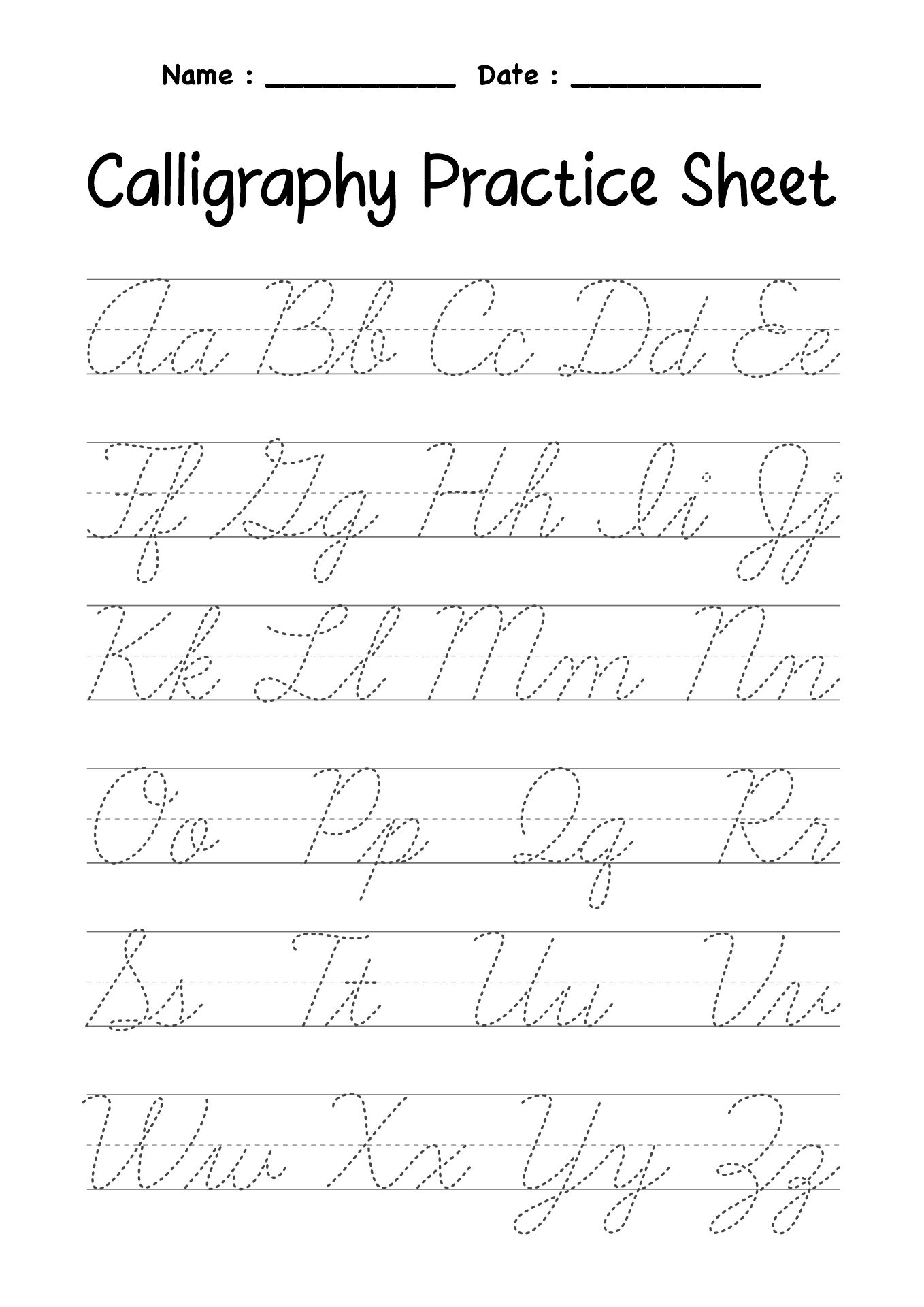 Calligraphy Letter Practice Sheets