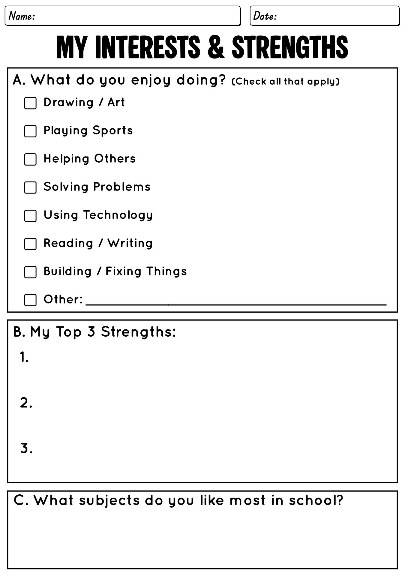 Career Exploration Worksheets for Middle Schoolers