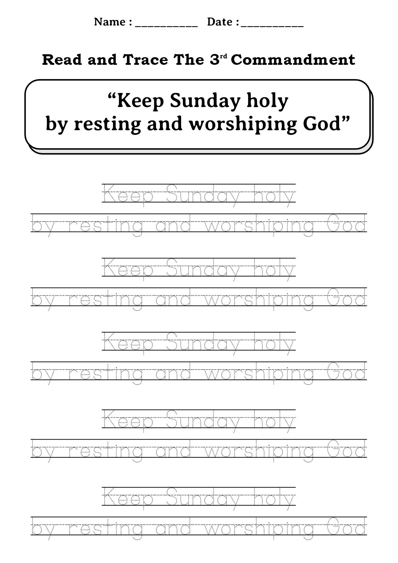 Catholic Ten Commandments Printable Exercises for Kids