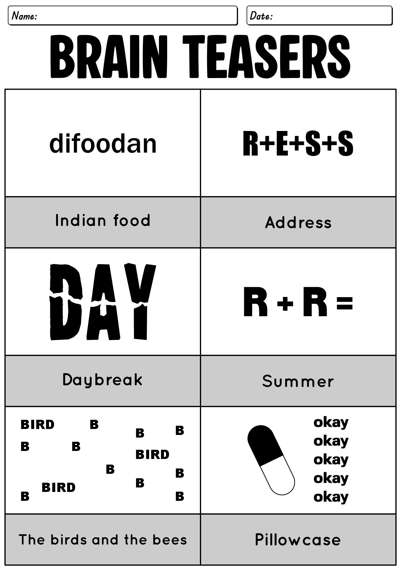 Challenging Brain Teasers Worksheets for Students