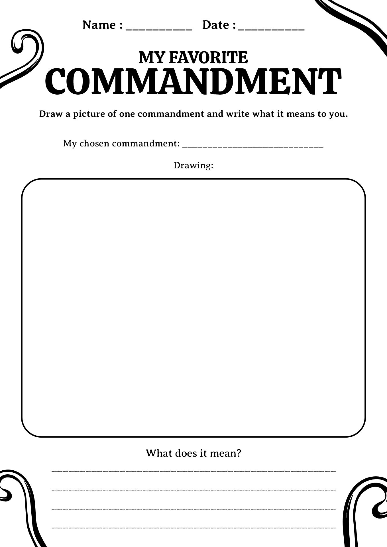 Christian 10 Commandments Printable Worksheet