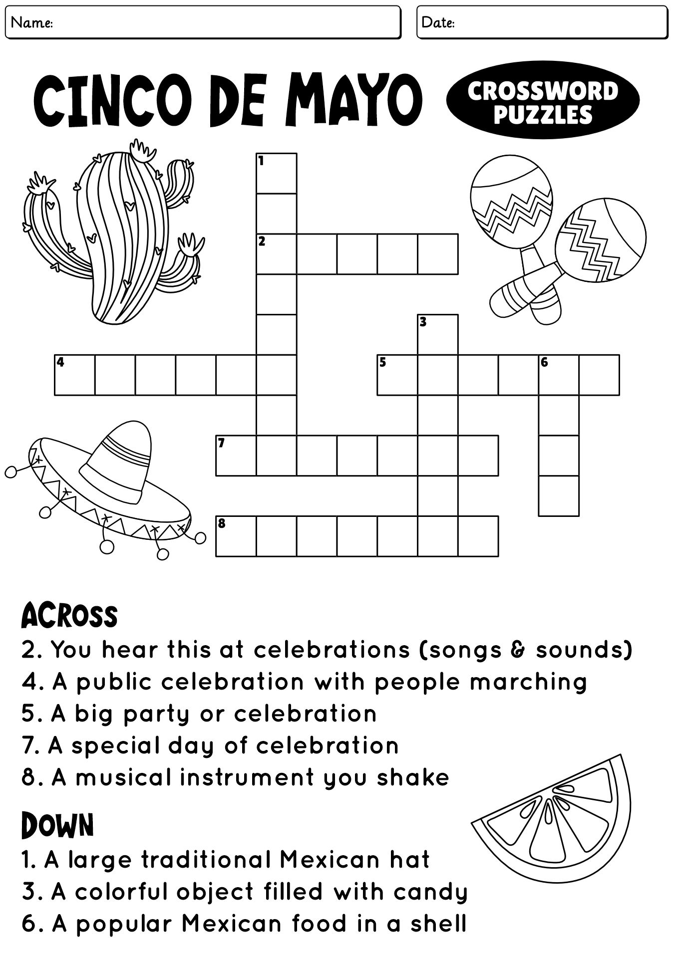 Cinco de Mayo Crossword Puzzles