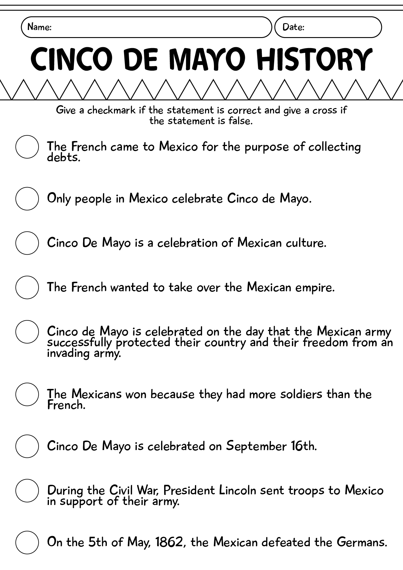 Cinco De Mayo History Worksheets