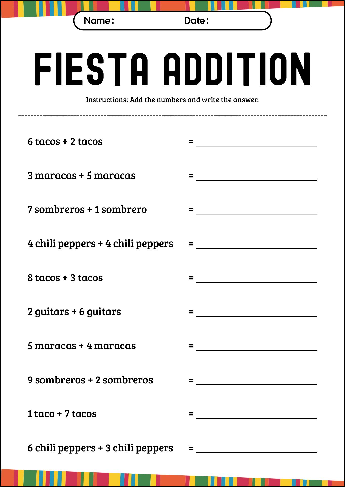 Cinco De Mayo Themed Math Worksheets