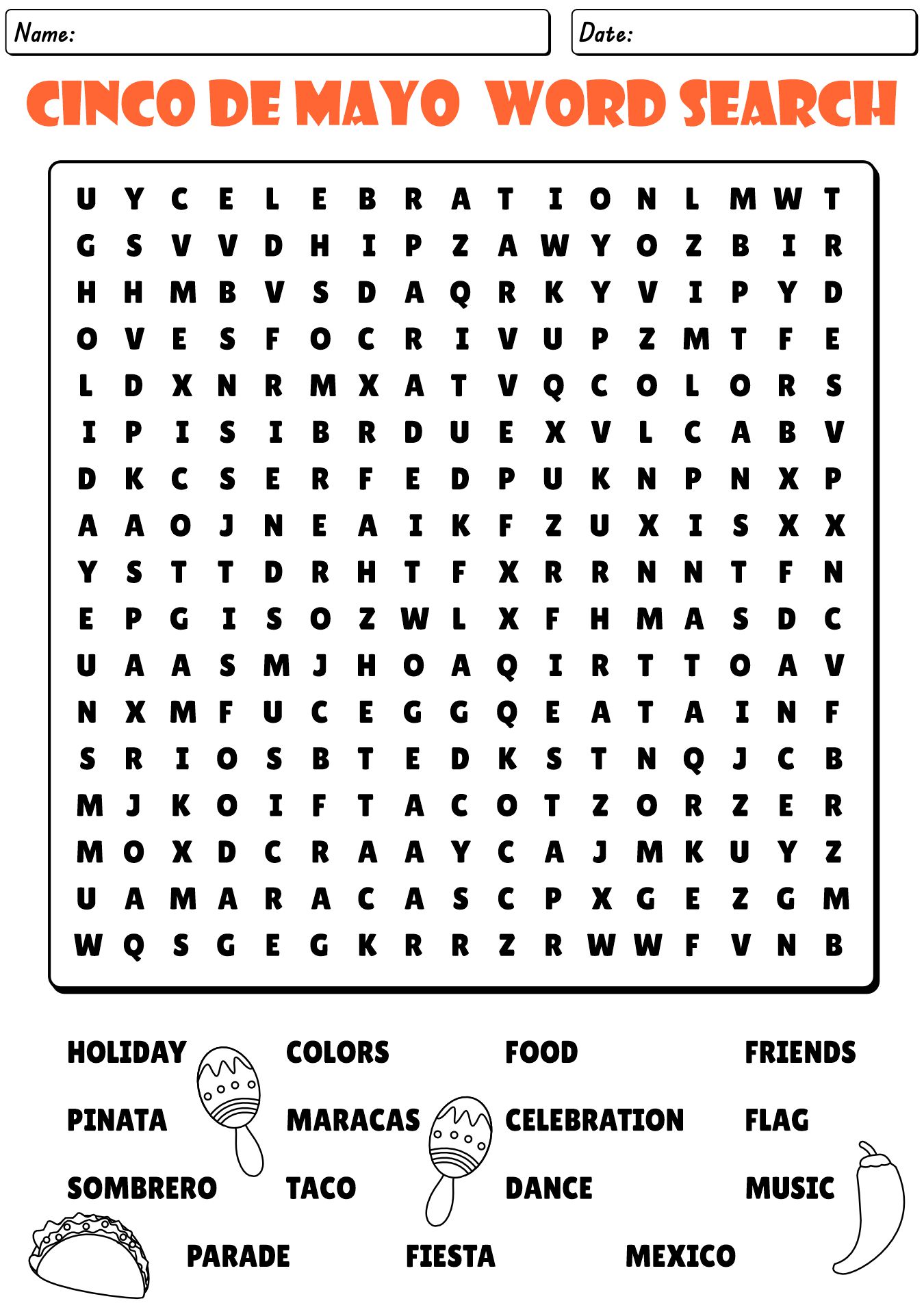 Cinco de Mayo Word Search Printables
