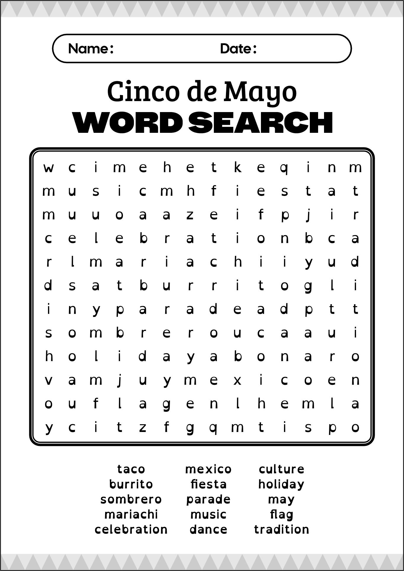 Cinco De Mayo Word Search Puzzles