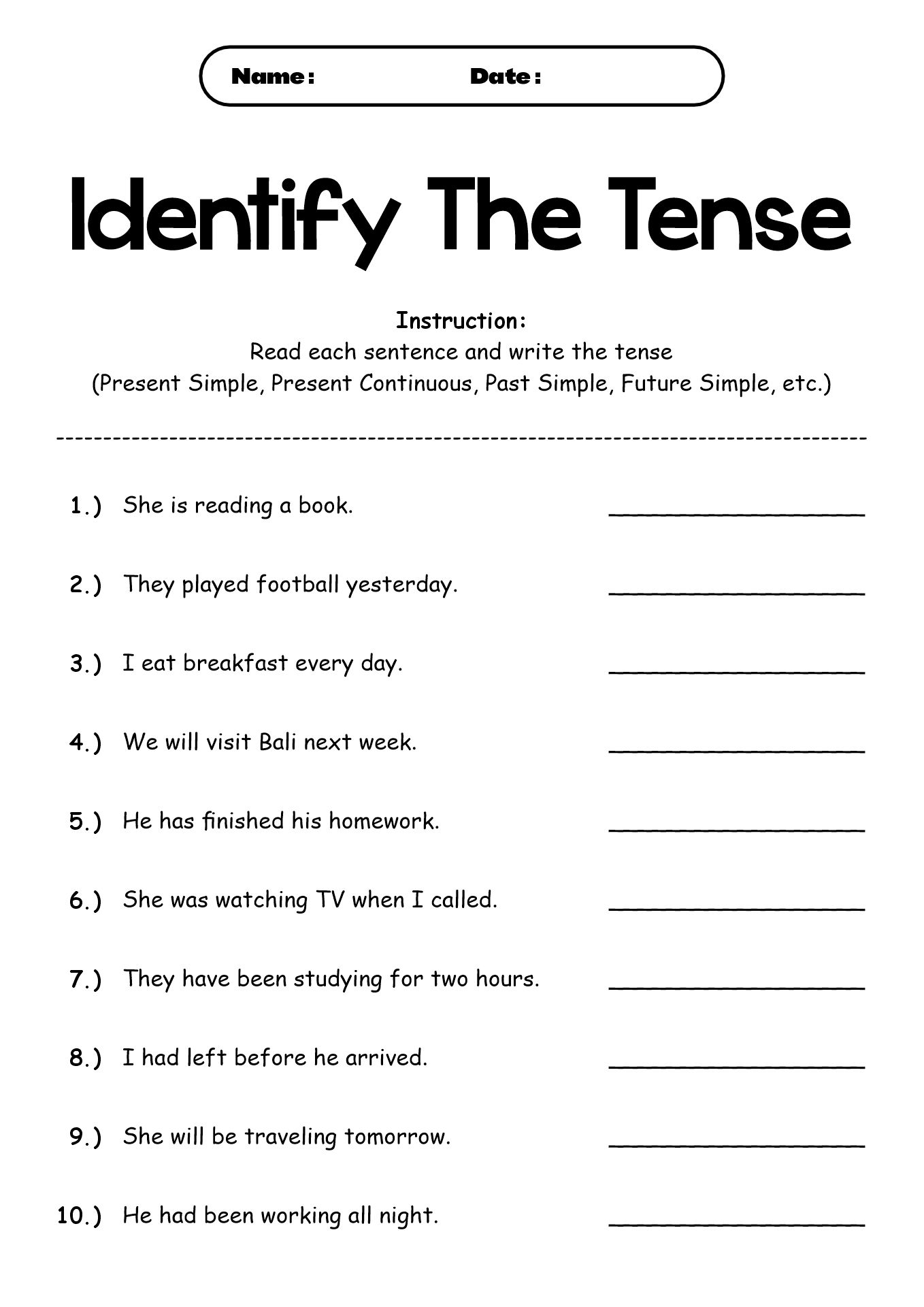 Comprehensive English Verb Tenses Worksheets