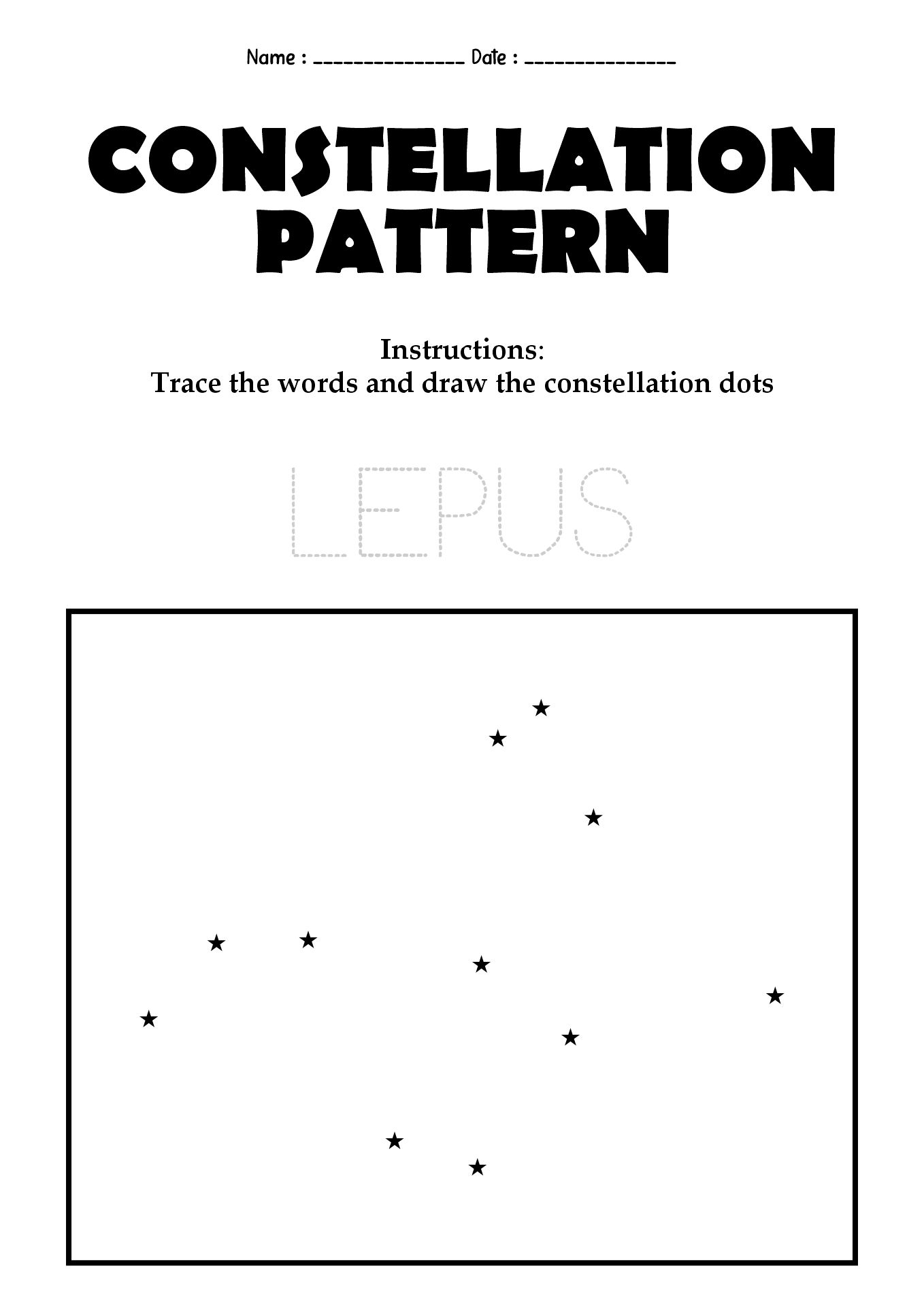 Constellation Dot to Dot Fun Worksheets