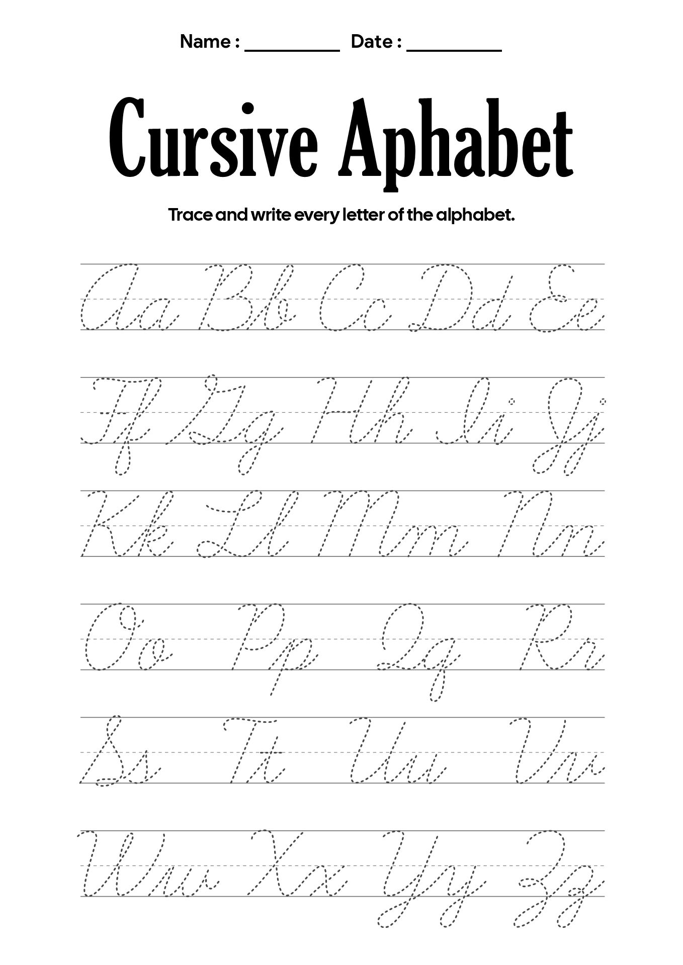Cursive Alphabet Letter Tracing Worksheets