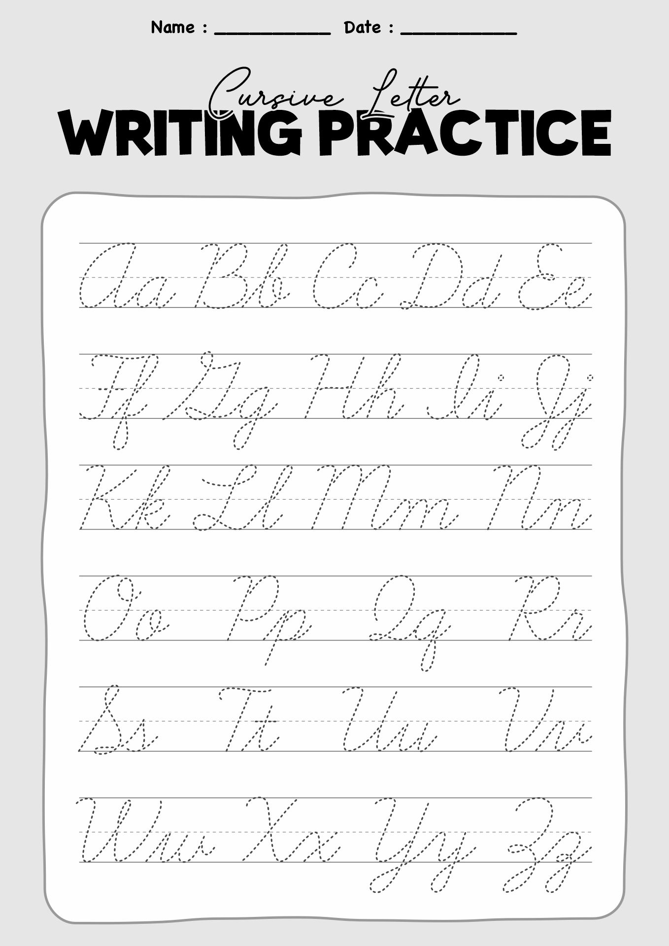 Cursive Letter Writing Practice Sheets