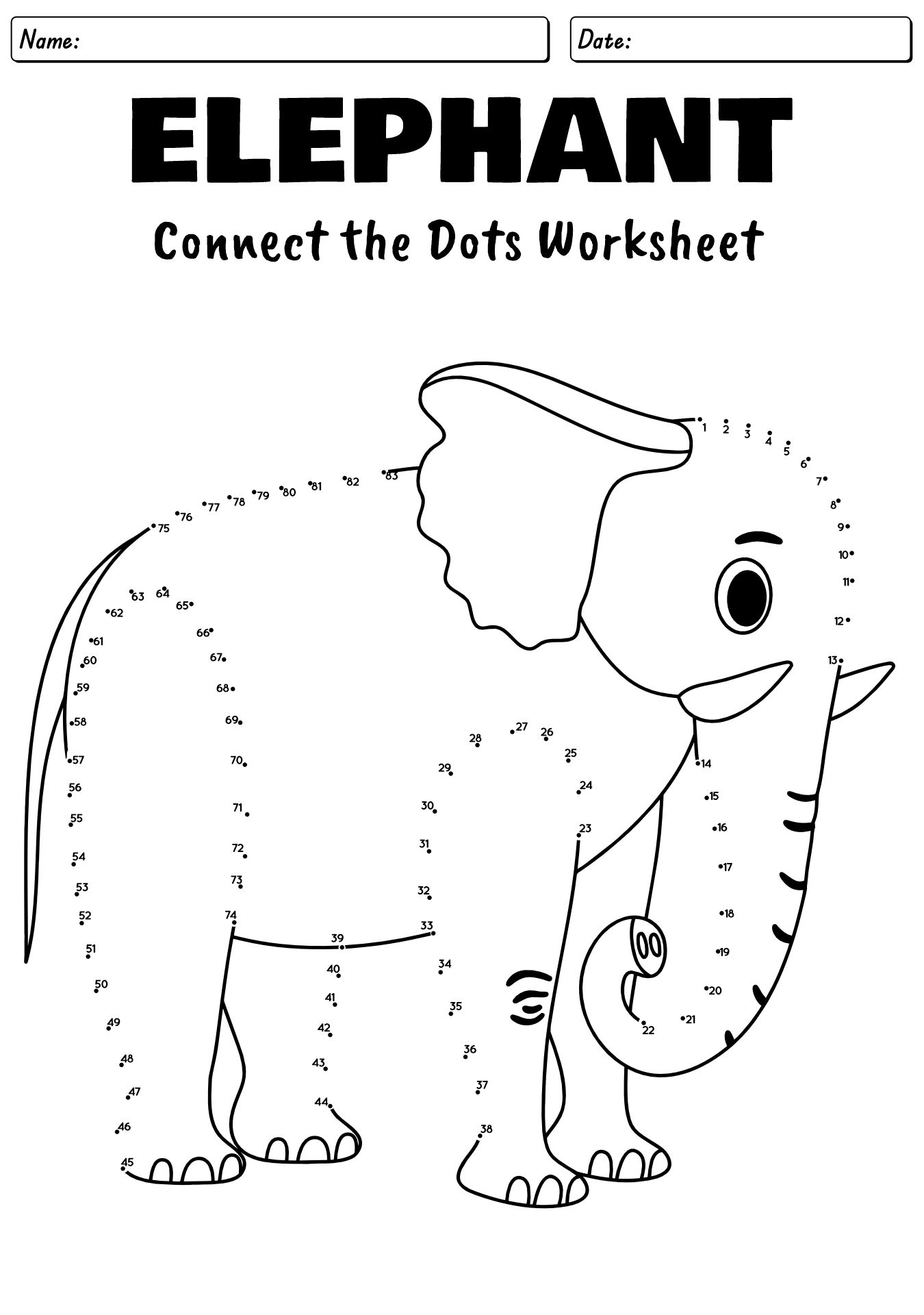 Dot-to-Dot Elephant Printable Worksheet