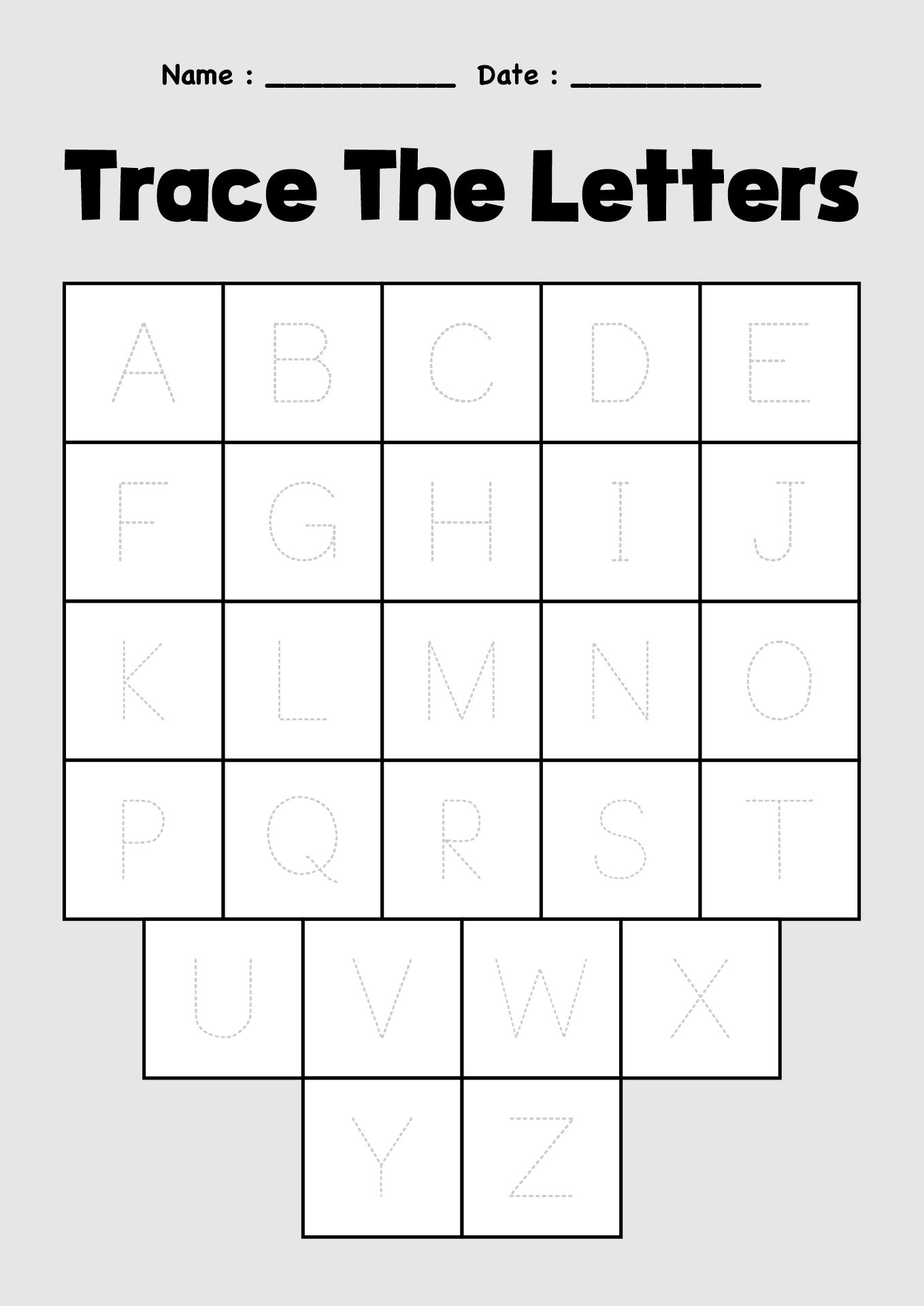 Dotted Letters for Writing Practice Worksheets